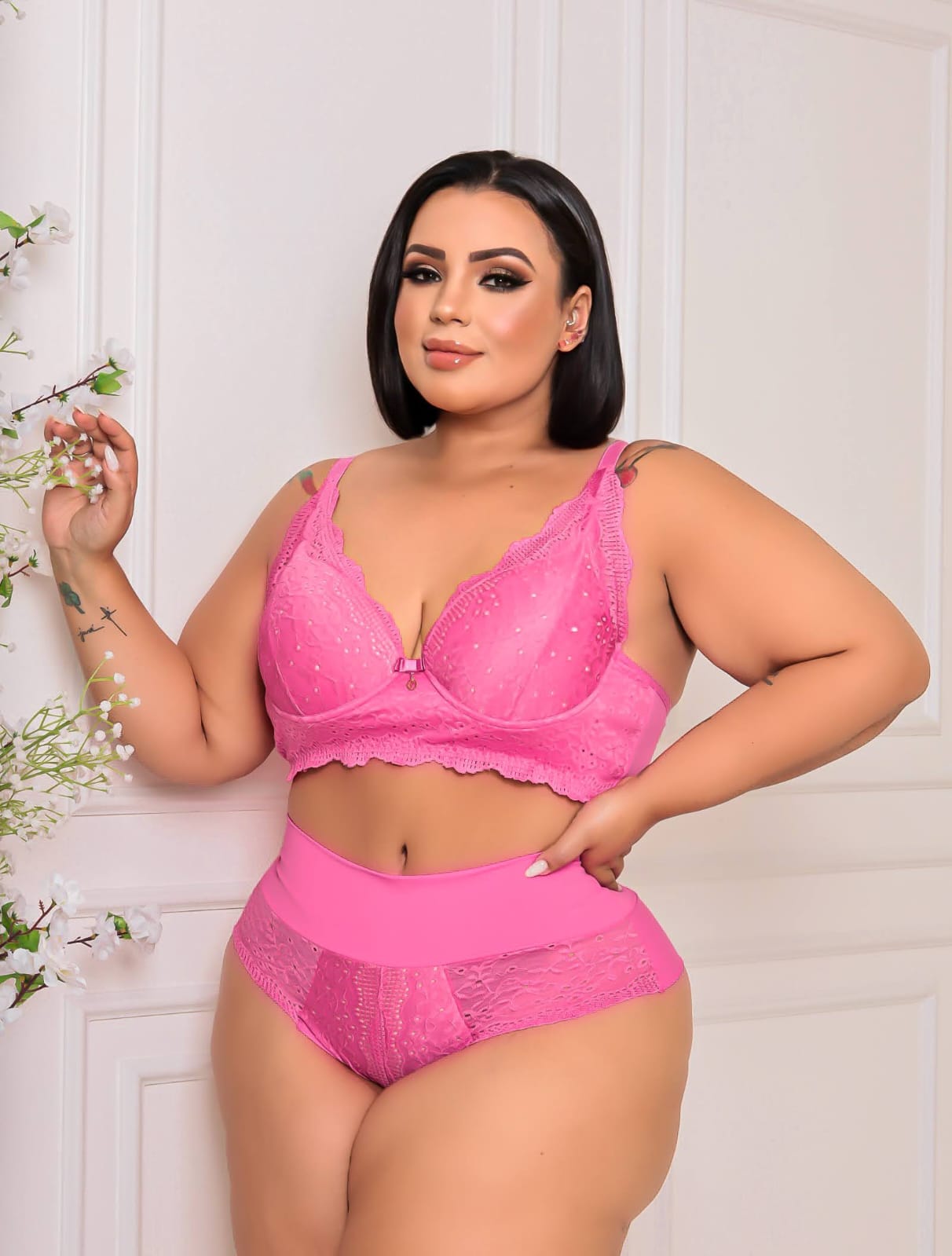 Calcinha Plus Size Ágatha Pala Alta na cintura na microfibra com Lesie Ref: 143