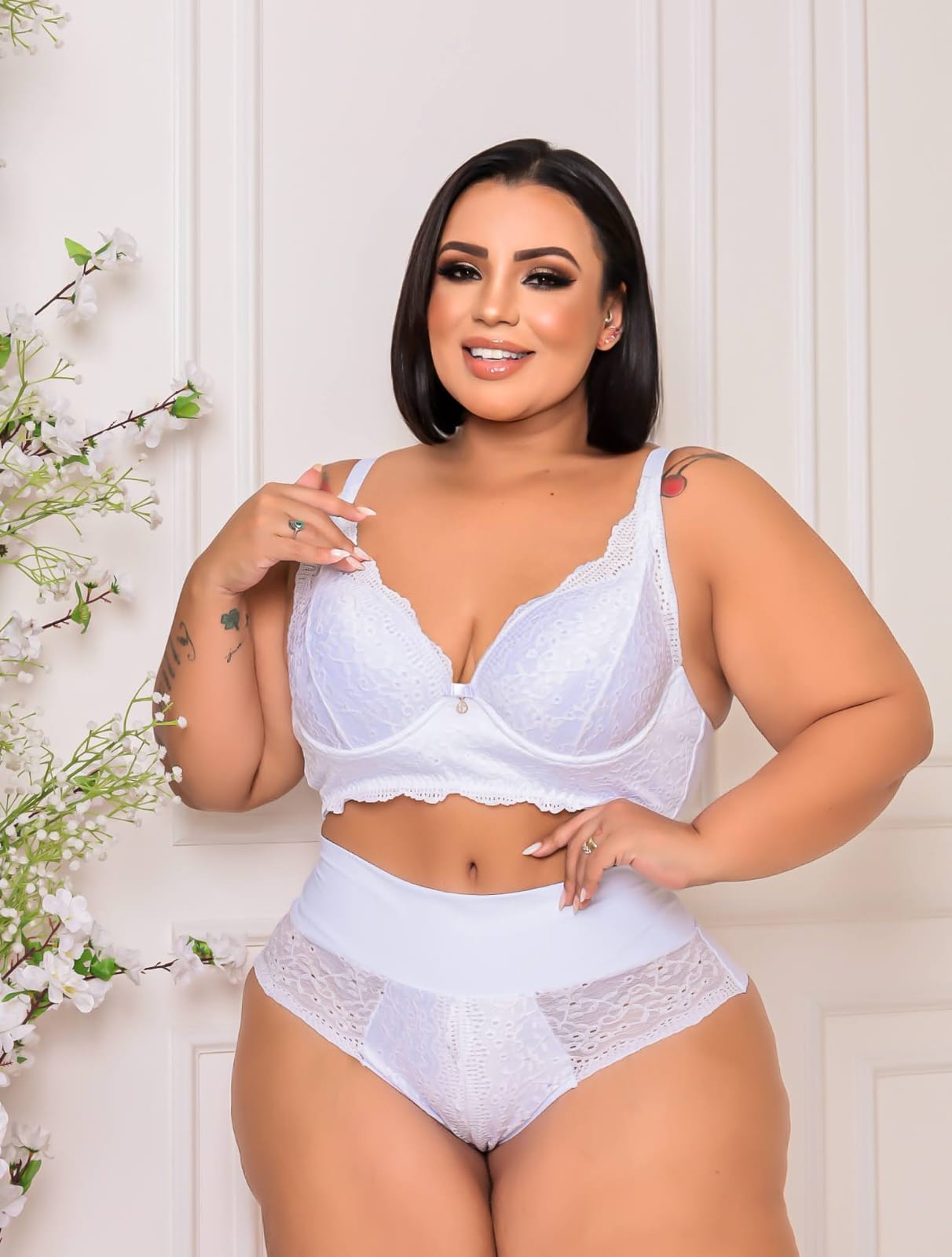 Calcinha Plus Size Ágatha Pala Alta na cintura na microfibra com Lesie Ref: 143