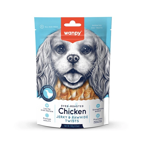 Gà Sấy Cuộn Xương Da Bò Xoắn Wanpy Chicken Jerky & Rawhide Twists