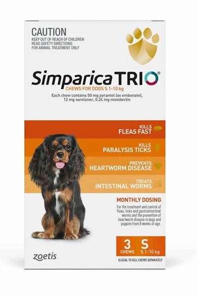 SIMPARICA TRIO NGỪA VE,GHẺ,BỌ CHÉT + SỔ GIUN