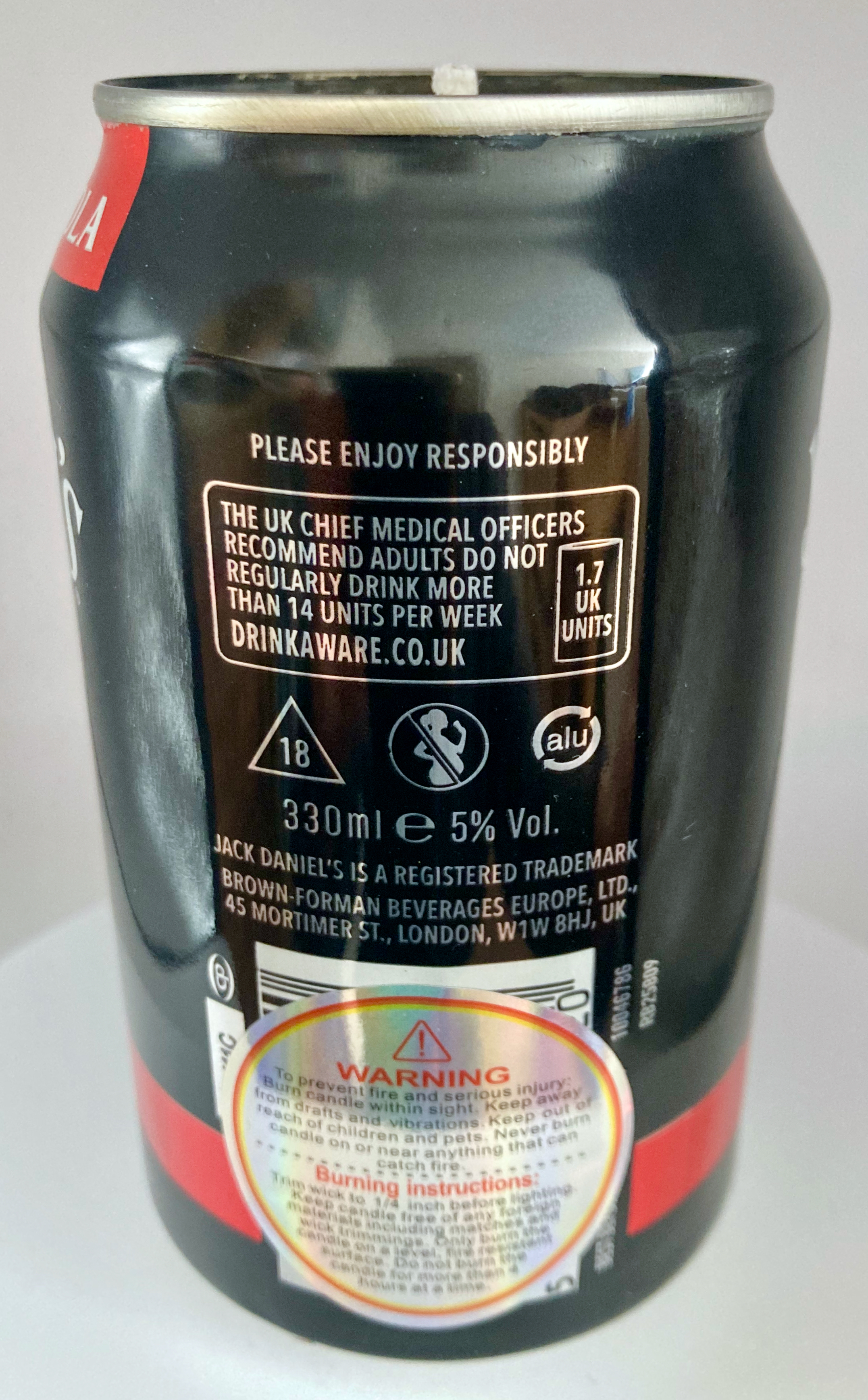 Jack Daniel's and Cola – Hand Poured Vegan Soy Candle, Eco-Friendly, Perfect Gift for Booze Lovers & Christmas/Secret Santa