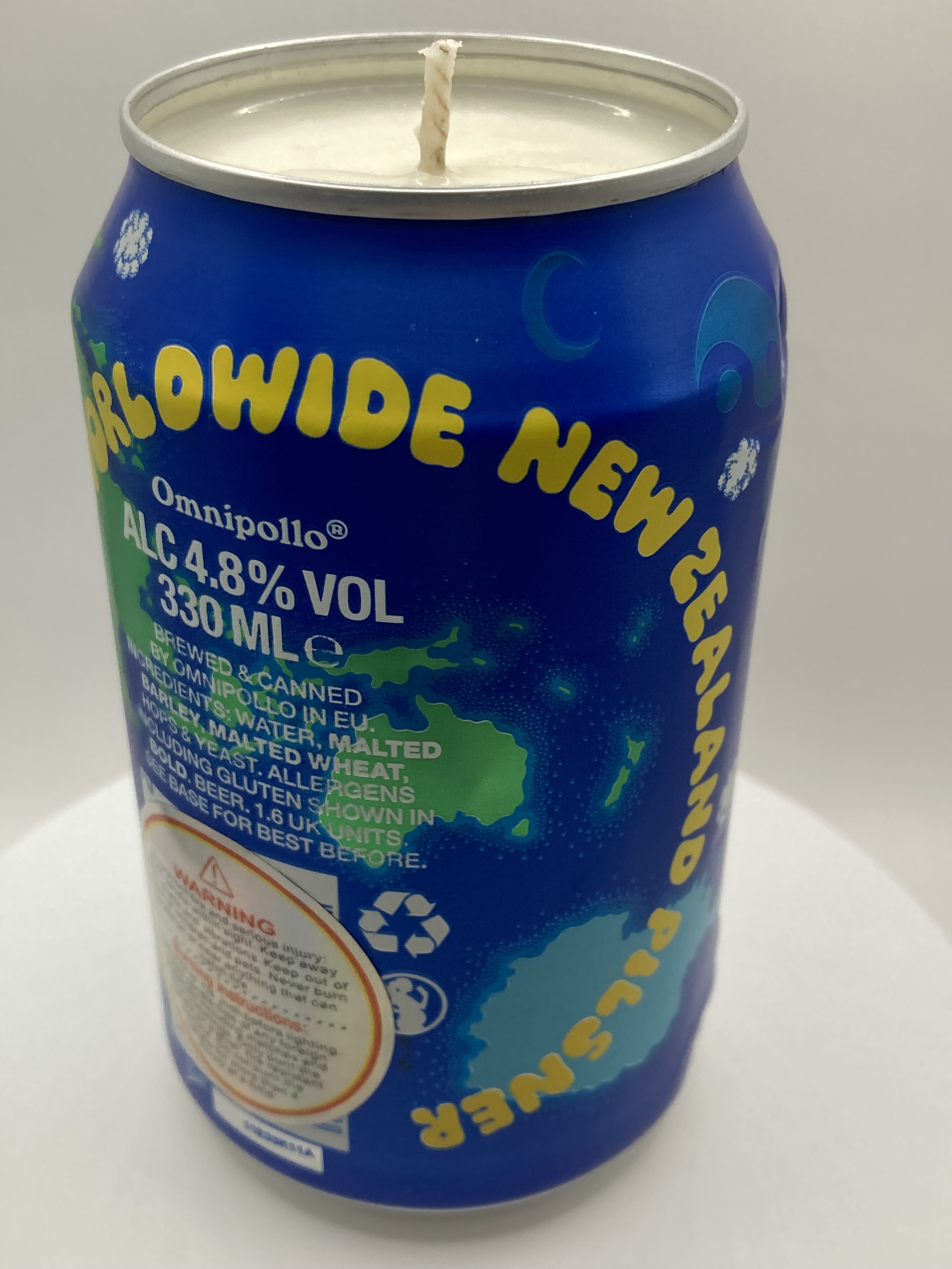 Limited Edition Carlo's Worldwide New Zealand Pilsner Can-dle - Hand Poured Vegan Soy Candle, Eco-Friendly, Ideal Christmas/Secret Santa Gift