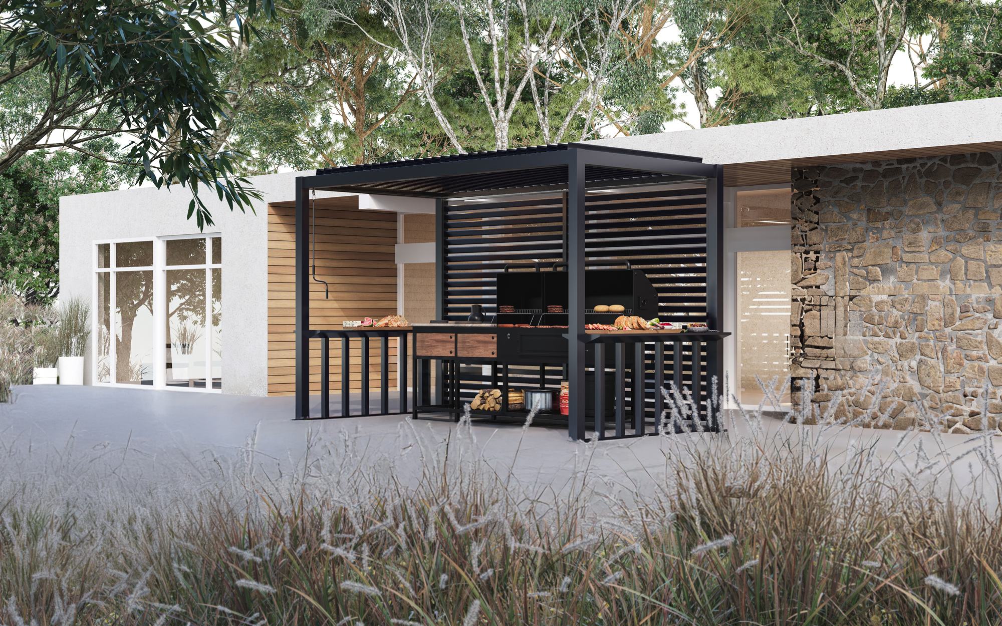 BBQ aliuminio pergola griliui