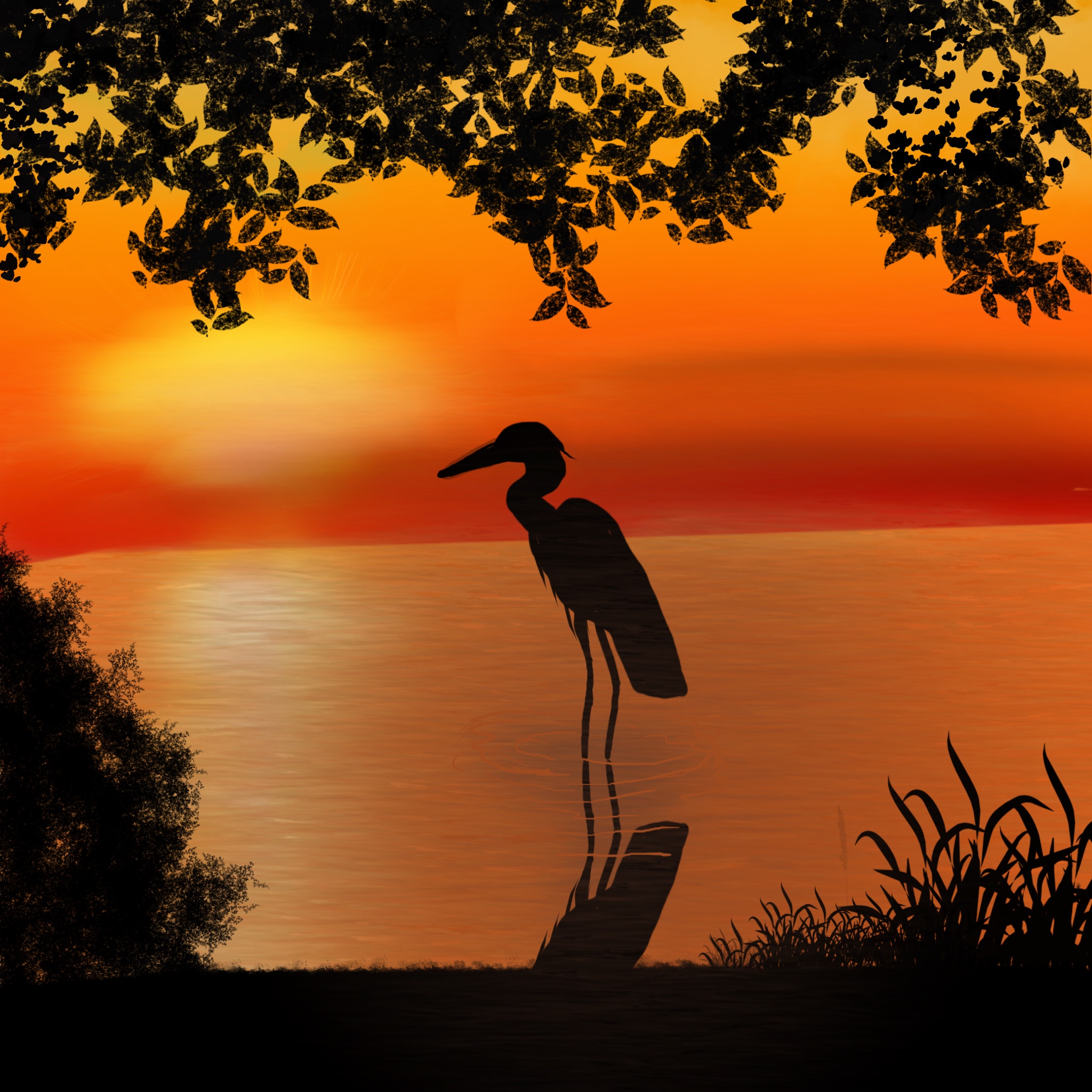Heron in sunset