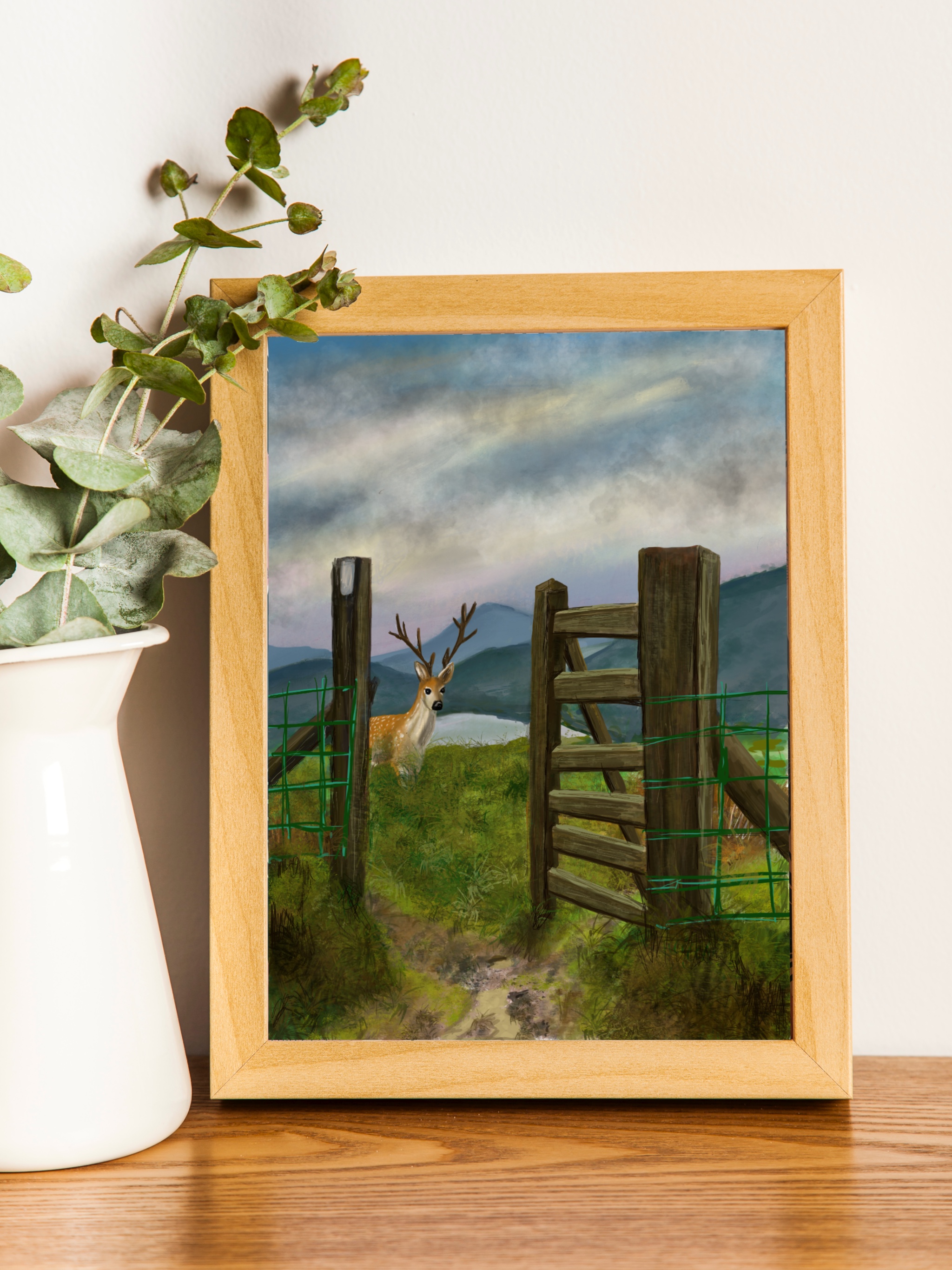 Deer peering through a gateway