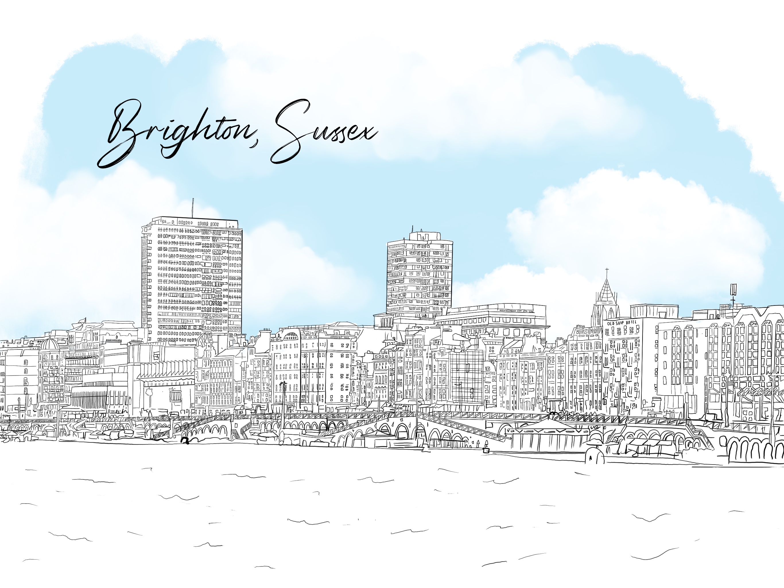 line drawing of Brighton Seafront