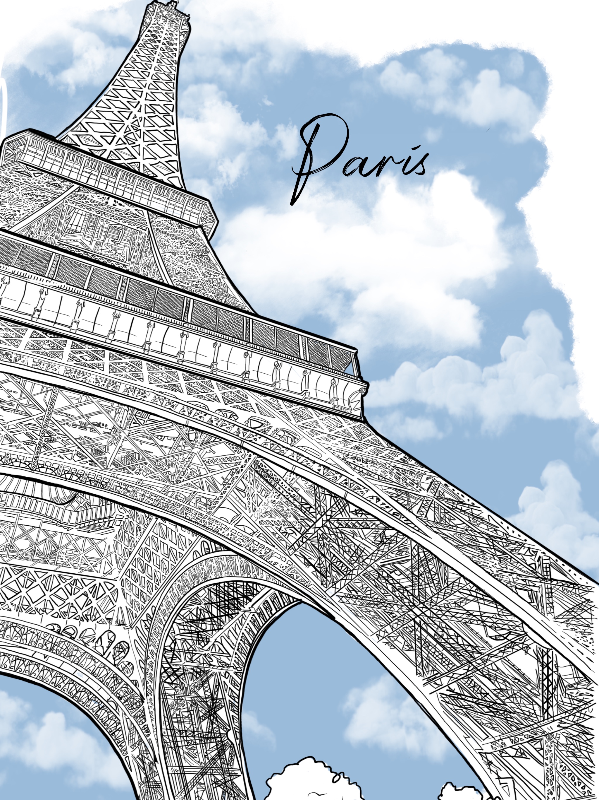 Line drawing of the Eiffel Tower