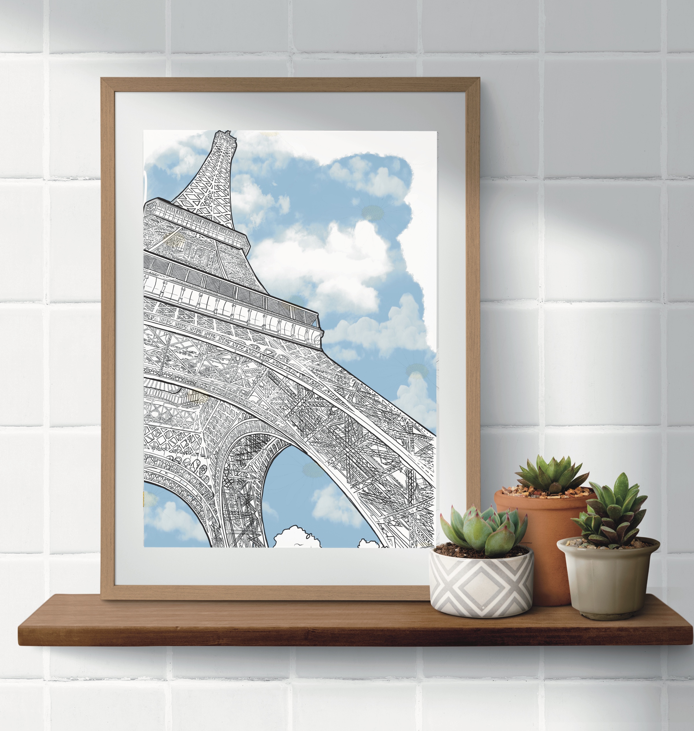 Line drawing of the Eiffel Tower