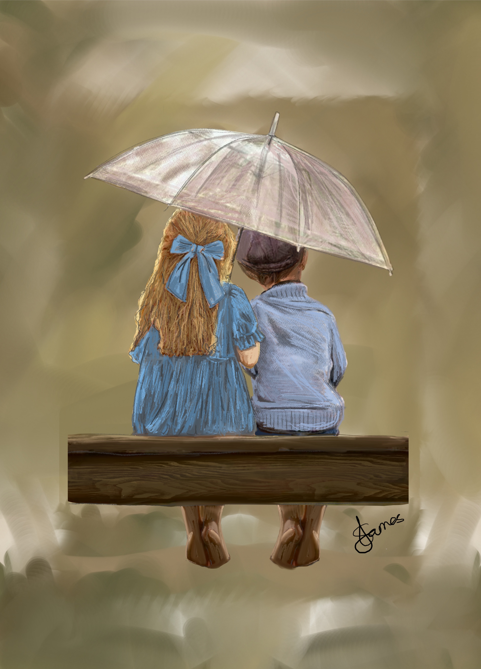 Digital painting of young girl and boy