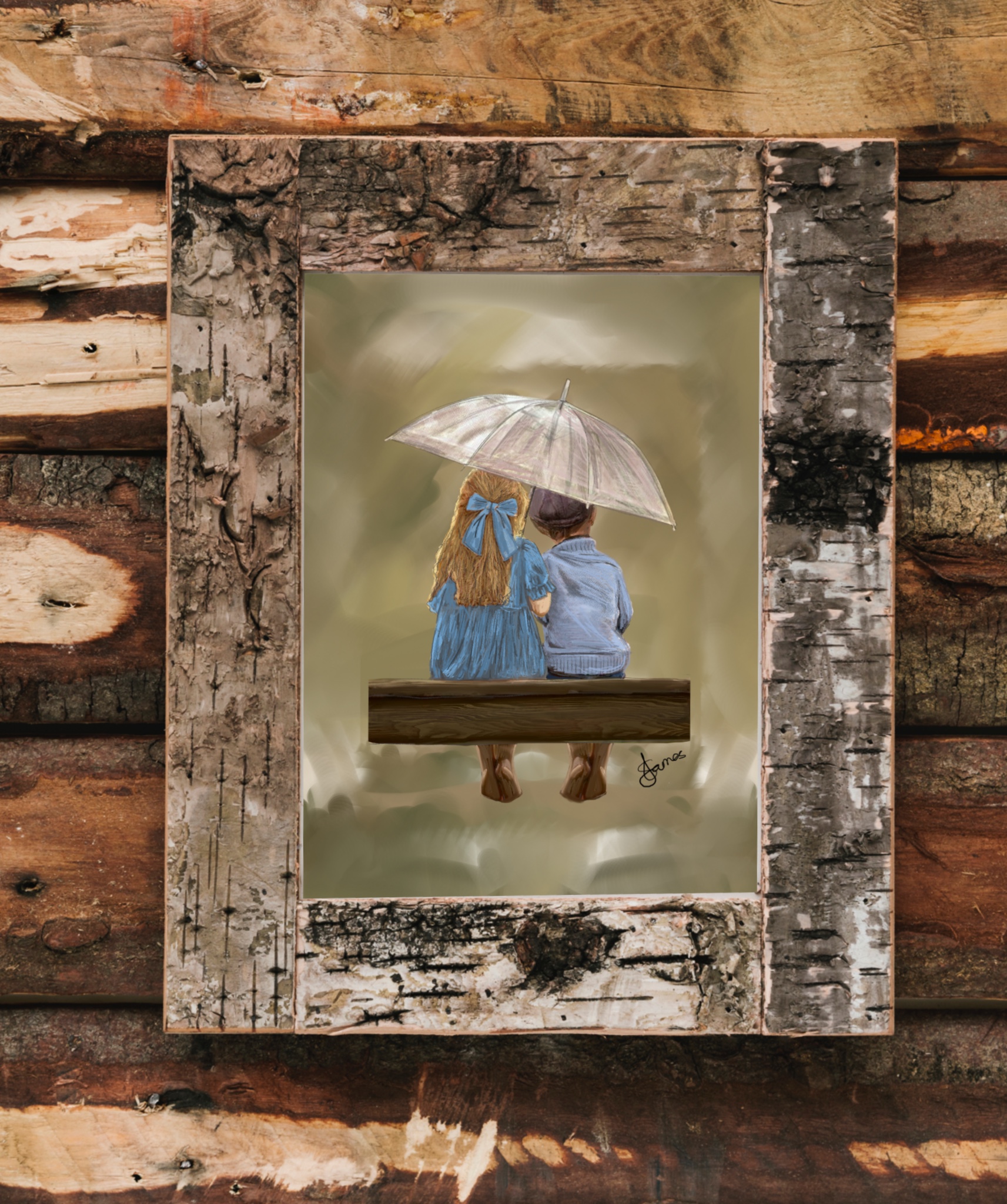 Digital painting of young girl and boy