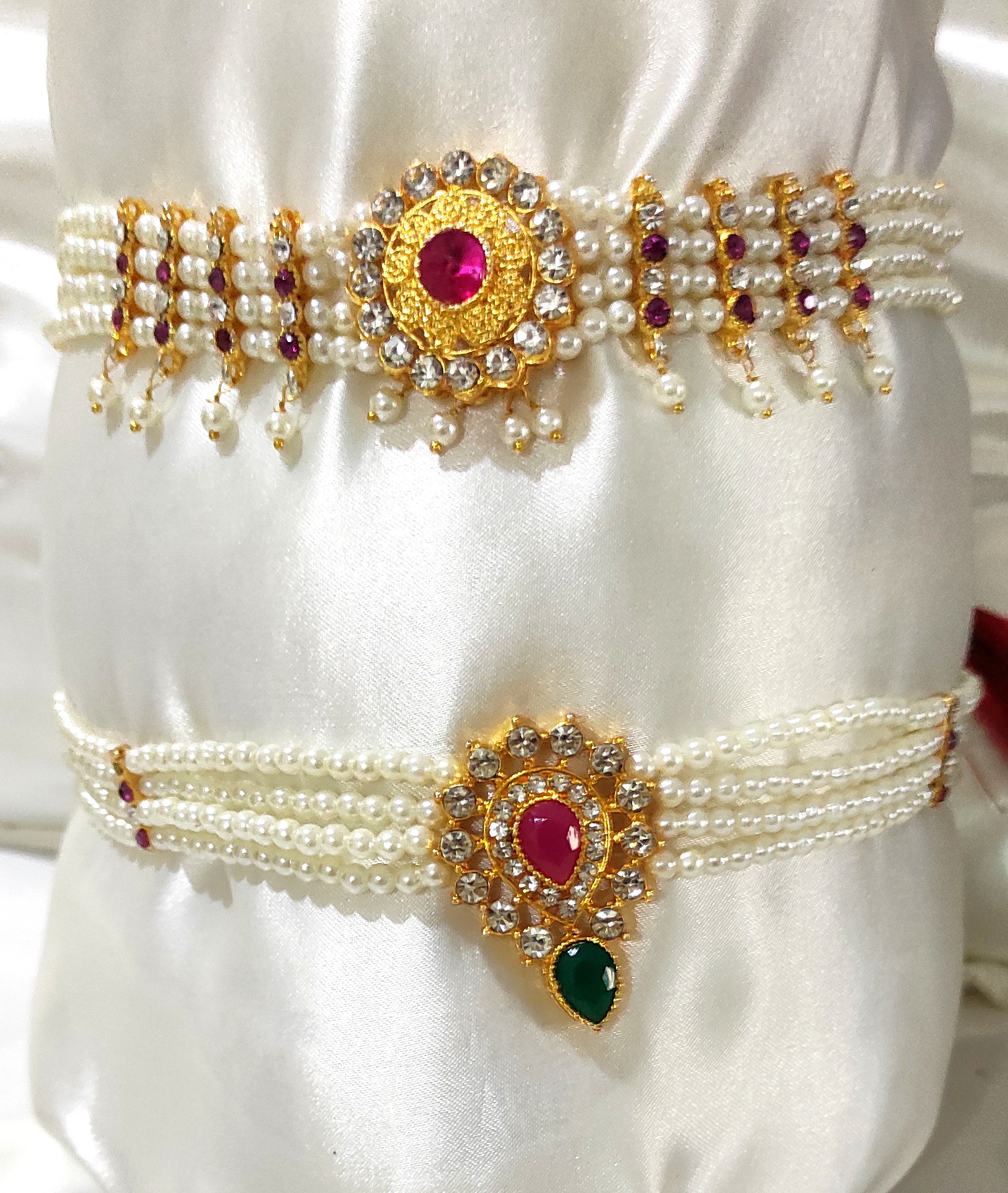 Elegant Pearl and Gold Waist Belts
