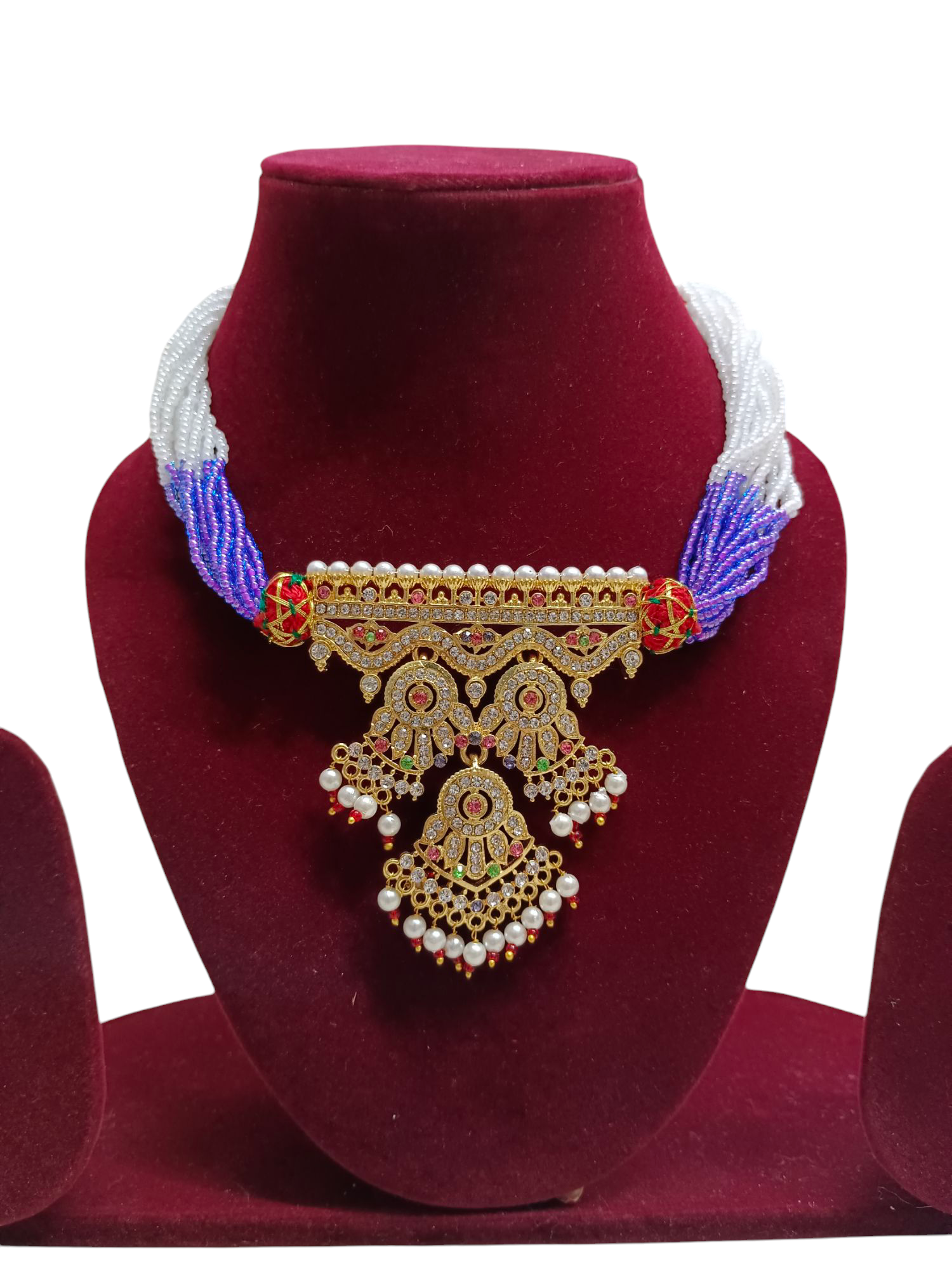 Green Beaded Kundan Pearl AAD  Necklace for Women | Traditional Temple Style Bridal Jewelry | Festival & Dance Wear