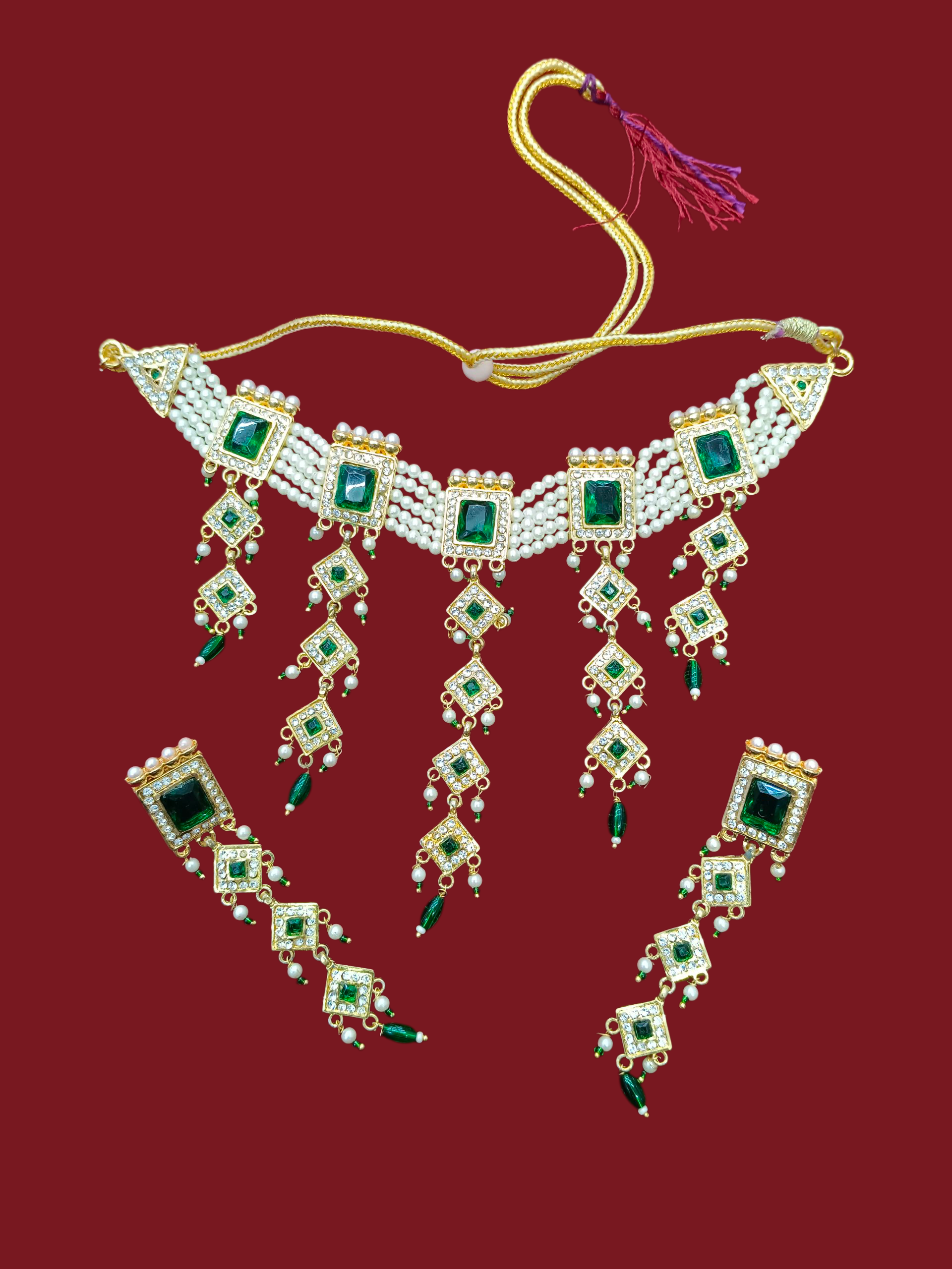 Emerald Green Stone Necklace Set