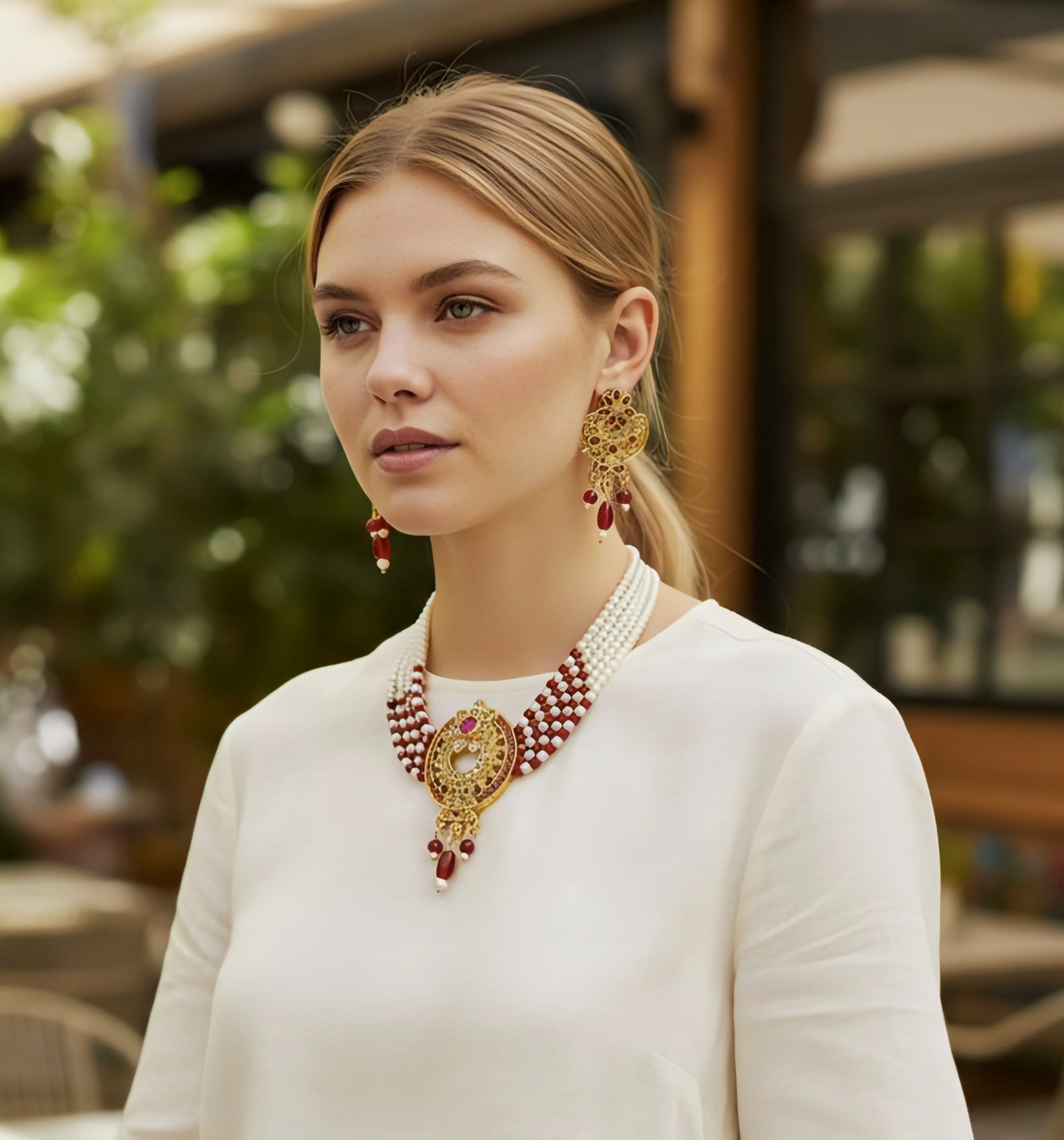 Traditional Pearl and Gold Jewelry Set