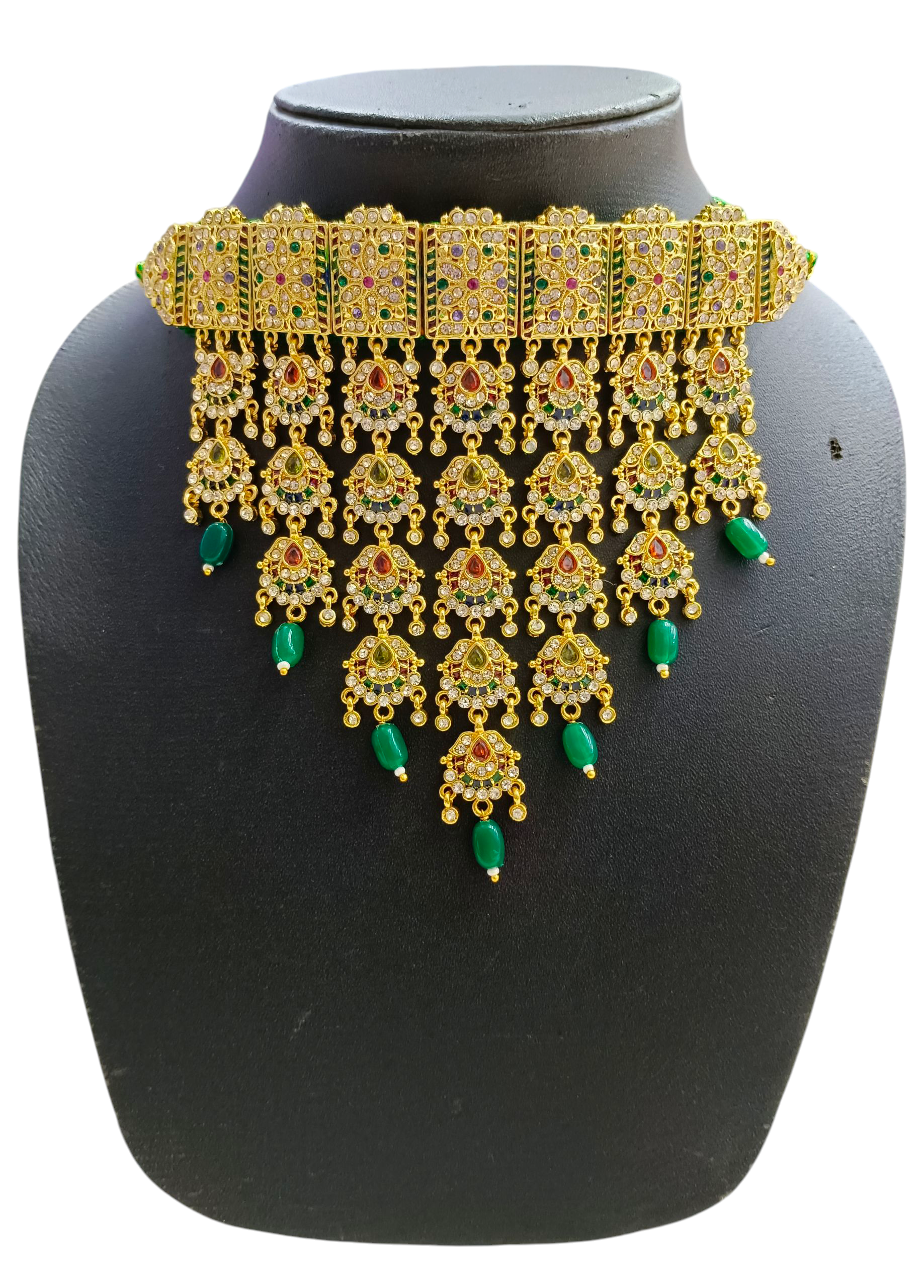 Royal Kundan Choker Necklace with Green Beads | Traditional Bridal Jewellery Set | Wedding, Engagement, Festive Wear | Gold Plated Ethnic Choker | Rajwadi Haar | Partywear Necklace Gift for Bride | Elegant Polki Design Skin-Friendly 2025