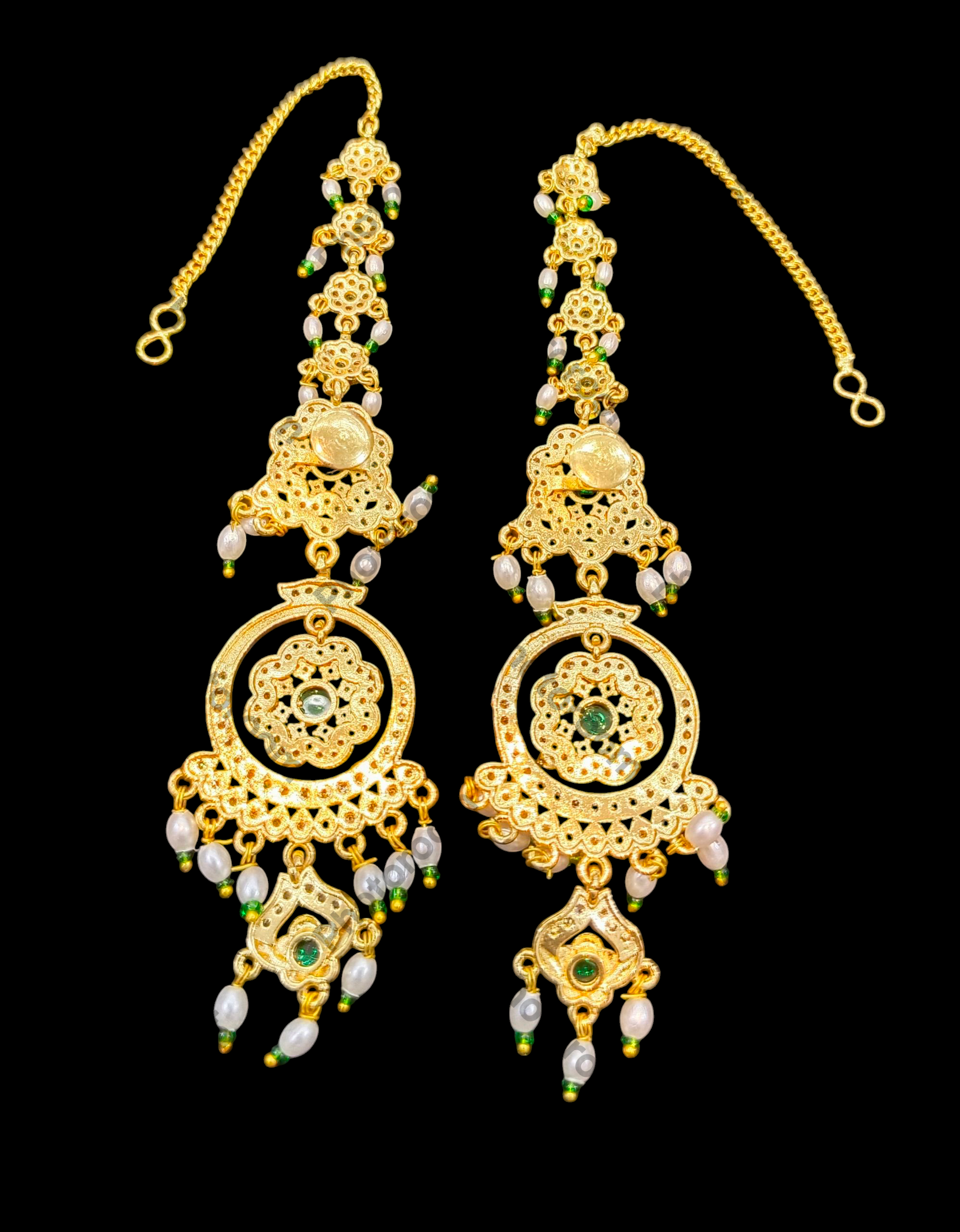 Traditional Gold Plated Green Stone & Pearl Jhumka Earrings for Women & Girls | Ethnic Long Dangler Earrings | Bridal & Festive Wear Jewelry ethnic earrings, gold plated earrings, kundan earrings, green stone earrings,