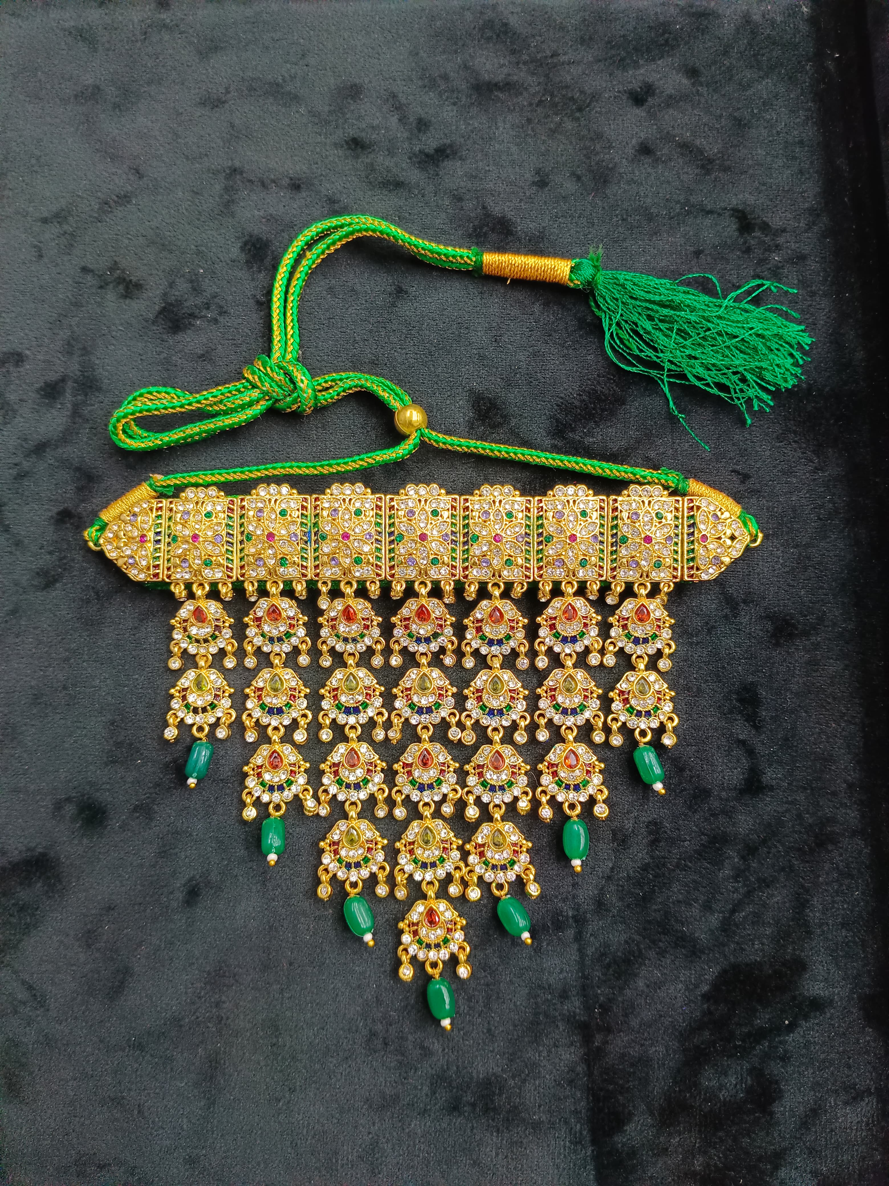 Royal Kundan Choker Necklace with Green Beads | Traditional Bridal Jewellery Set | Wedding, Engagement, Festive Wear | Gold Plated Ethnic Choker | Rajwadi Haar | Partywear Necklace Gift for Bride | Elegant Polki Design Skin-Friendly 2025