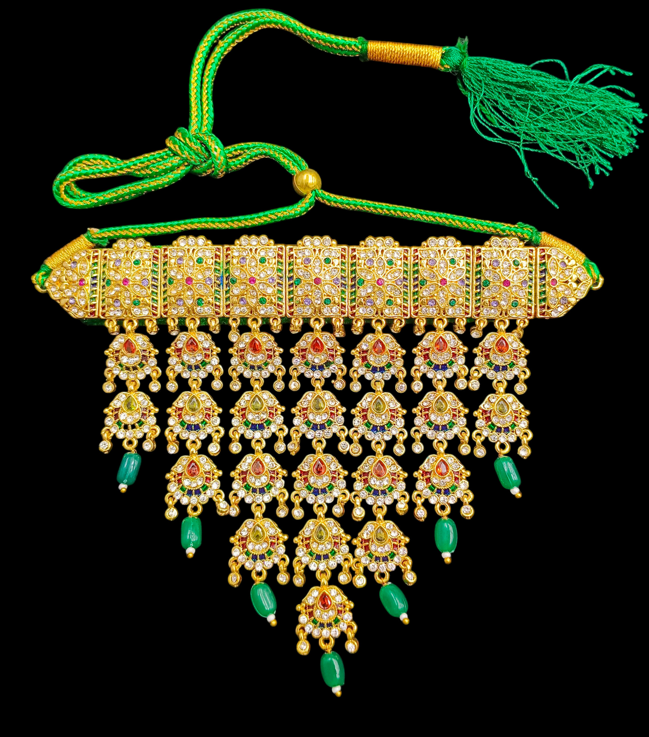 Royal Kundan Choker Necklace with Green Beads | Traditional Bridal Jewellery Set | Wedding, Engagement, Festive Wear | Gold Plated Ethnic Choker | Rajwadi Haar | Partywear Necklace Gift for Bride | Elegant Polki Design Skin-Friendly 2025
