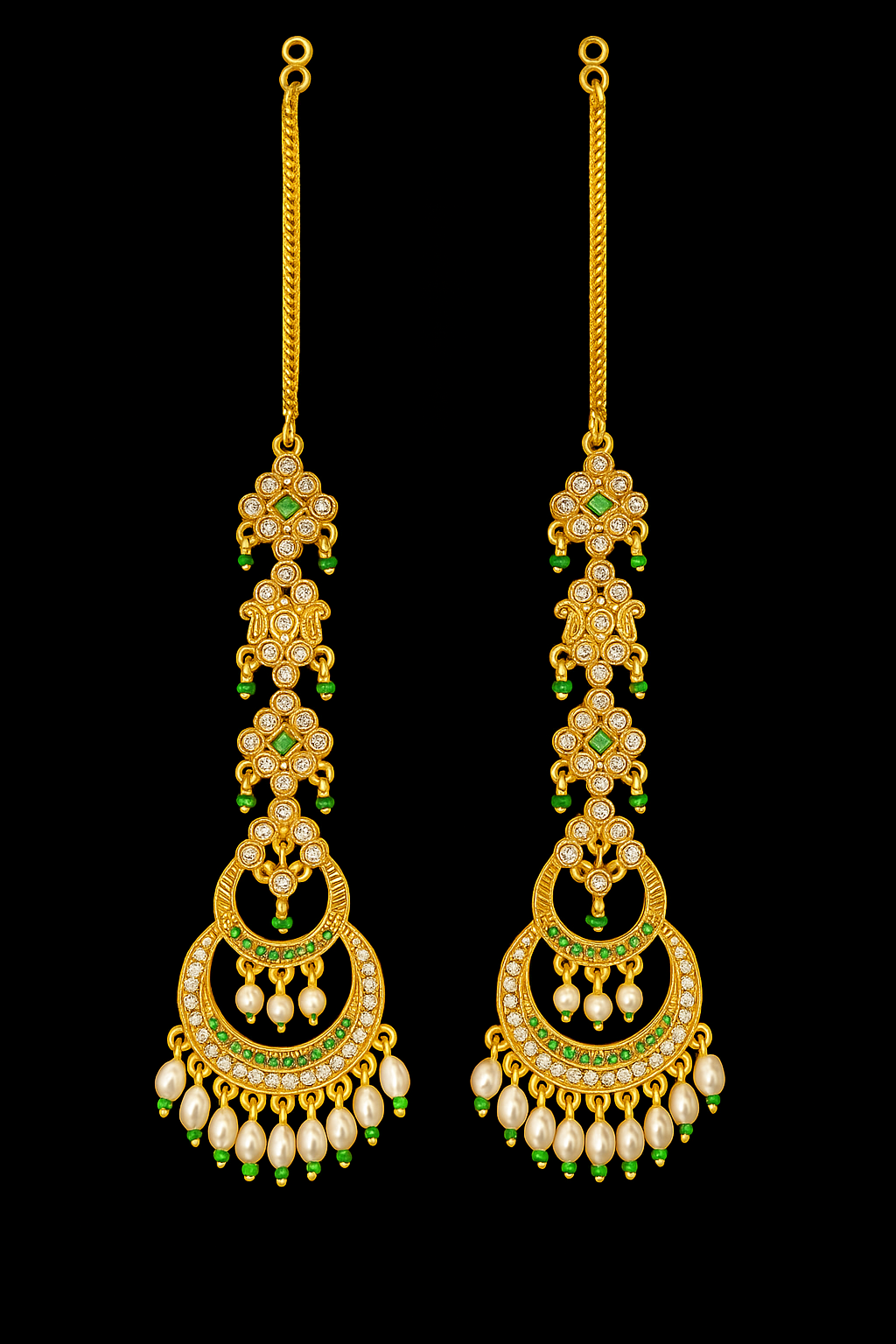 Traditional Gold-Plated Long Chandbali Earrings with Kundan, Pearls & Green Stone Work Meesho Chandbali Earrings  Gold Plated Kundan Earrings  Long Traditional Earrings for Women  Pearl Drop Bridal Earrings Meesho Festive Jewellery 2025