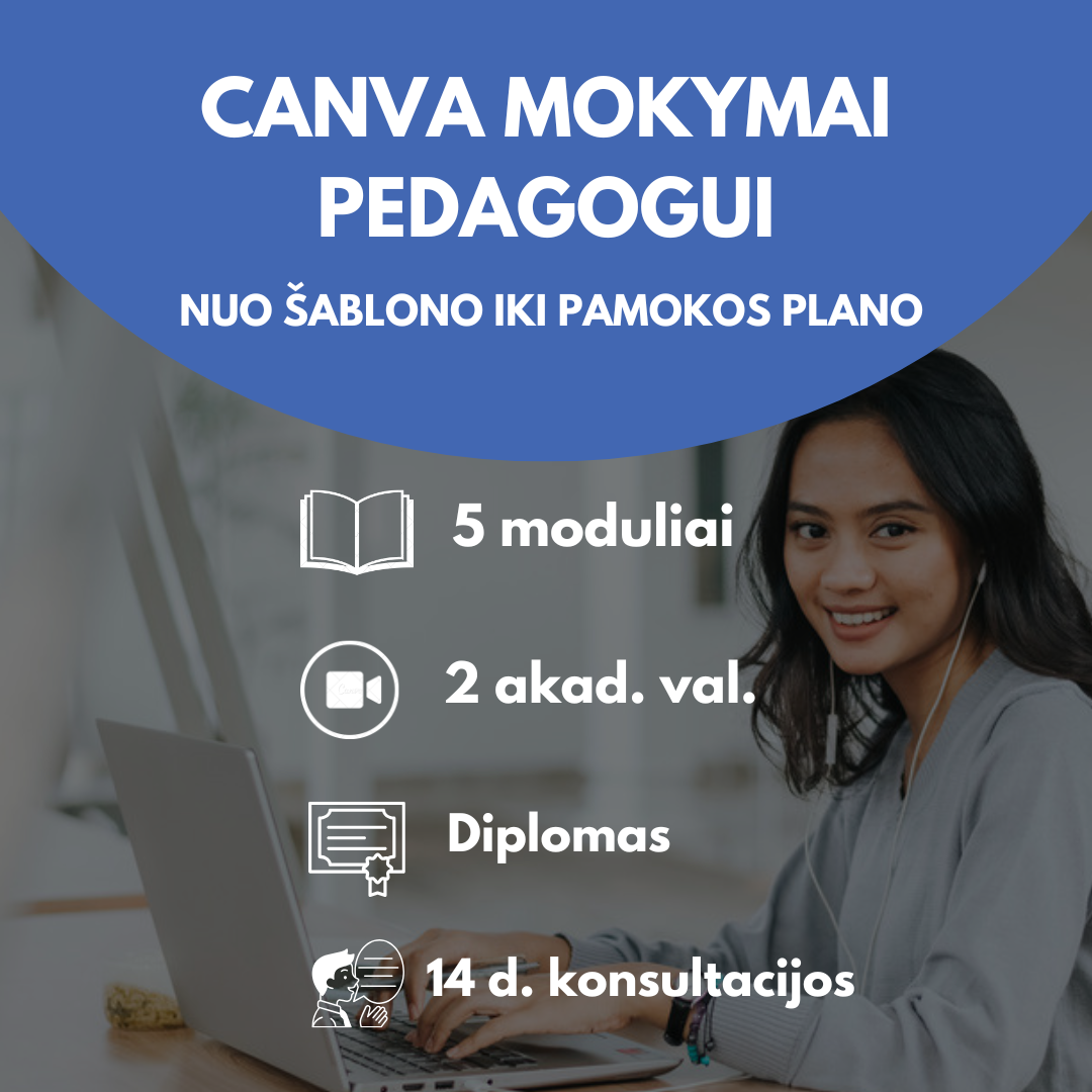 Canva mokymai pedagogui: nuo šablono iki pamokos plano