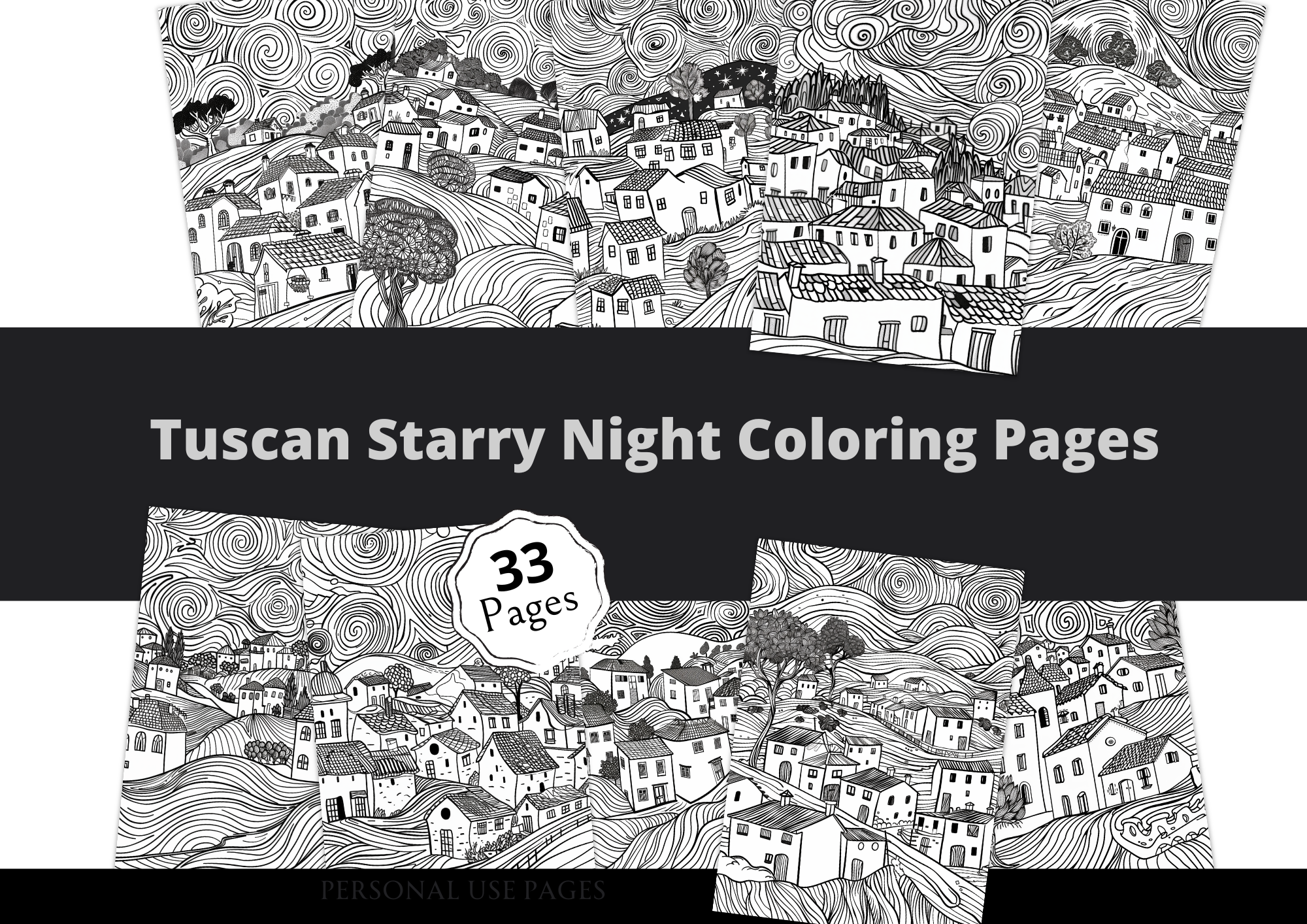 Tuscan Starry Night Coloring Buildings Pages