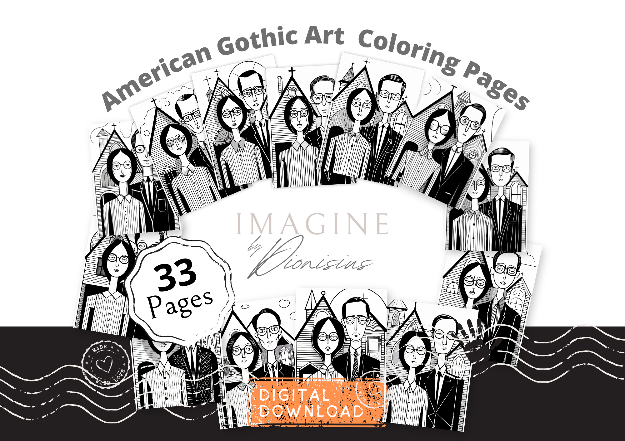 American Gothic Art Coloring Pages