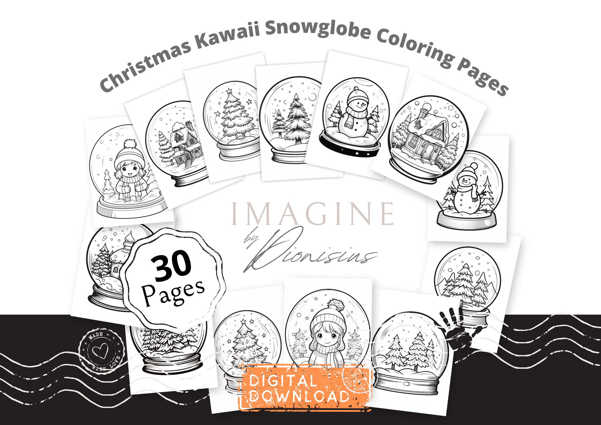 Christmas Kawaii Snowglobe Coloring Pages