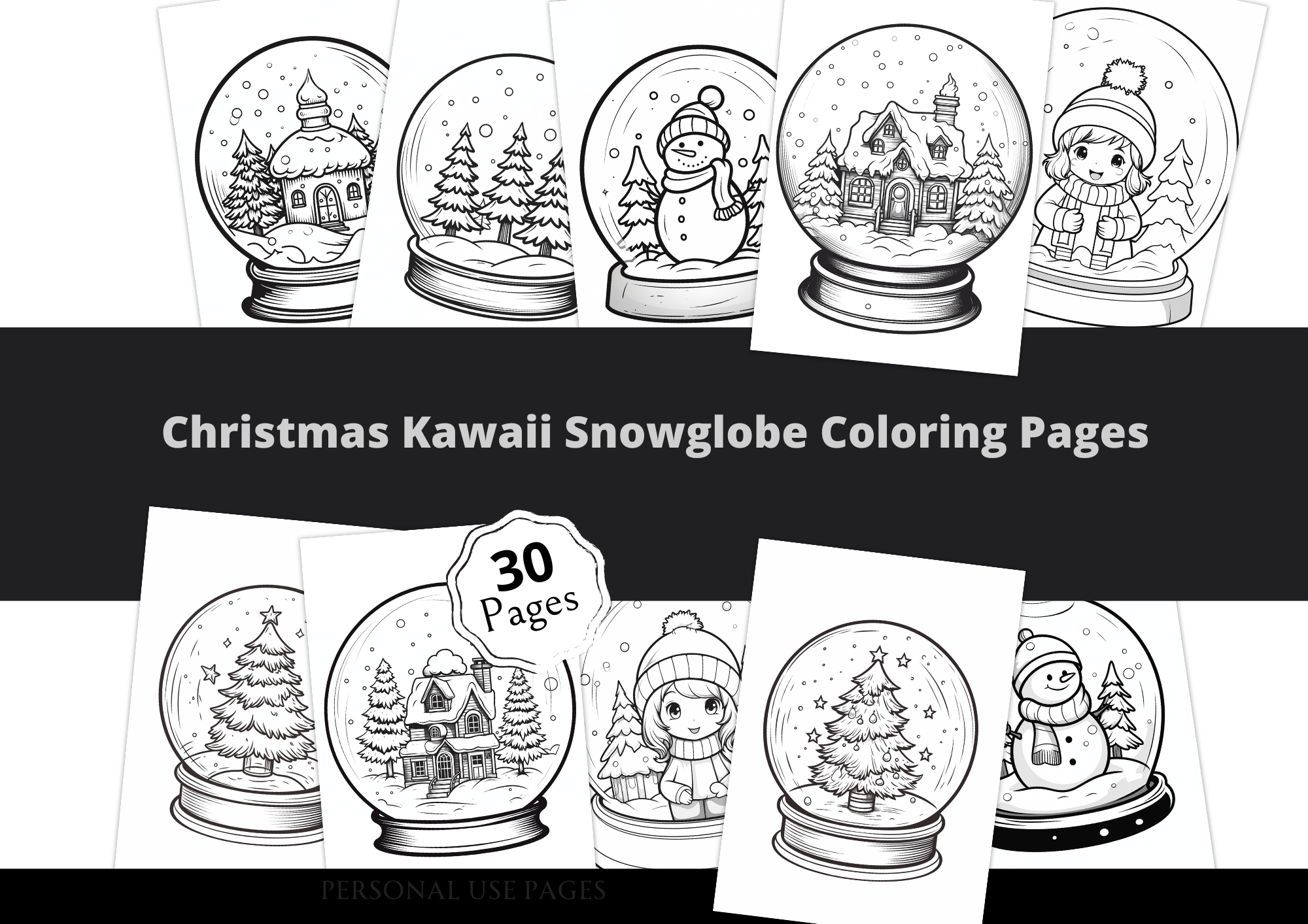 Christmas Kawaii Snowglobe Coloring Pages