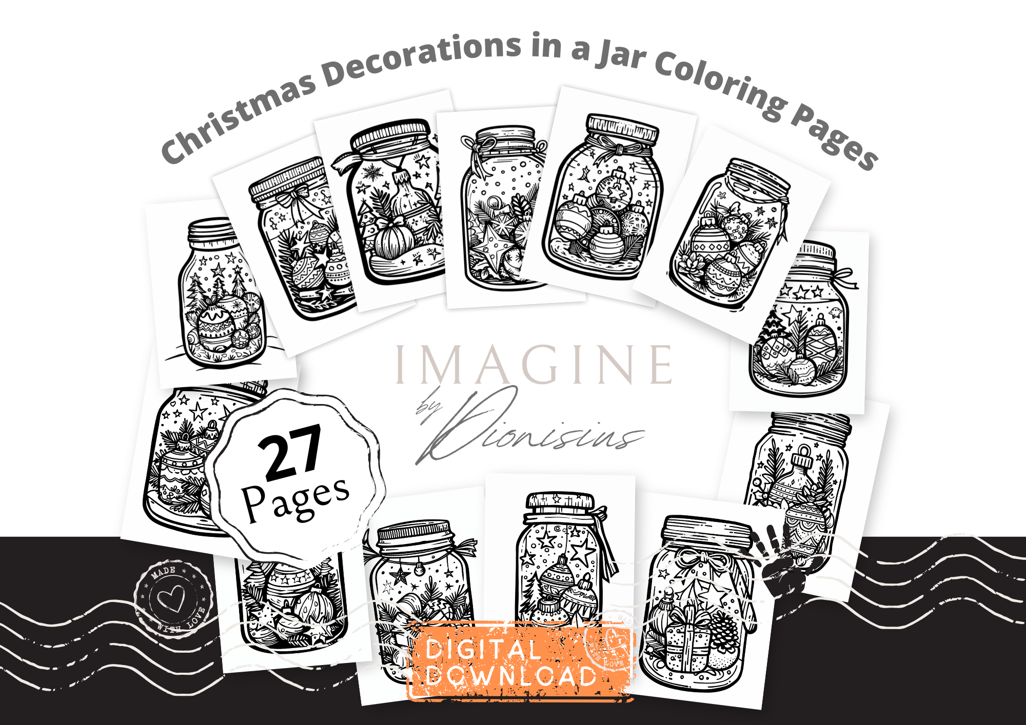 Christmas Decorations in a Jar Coloring Pages