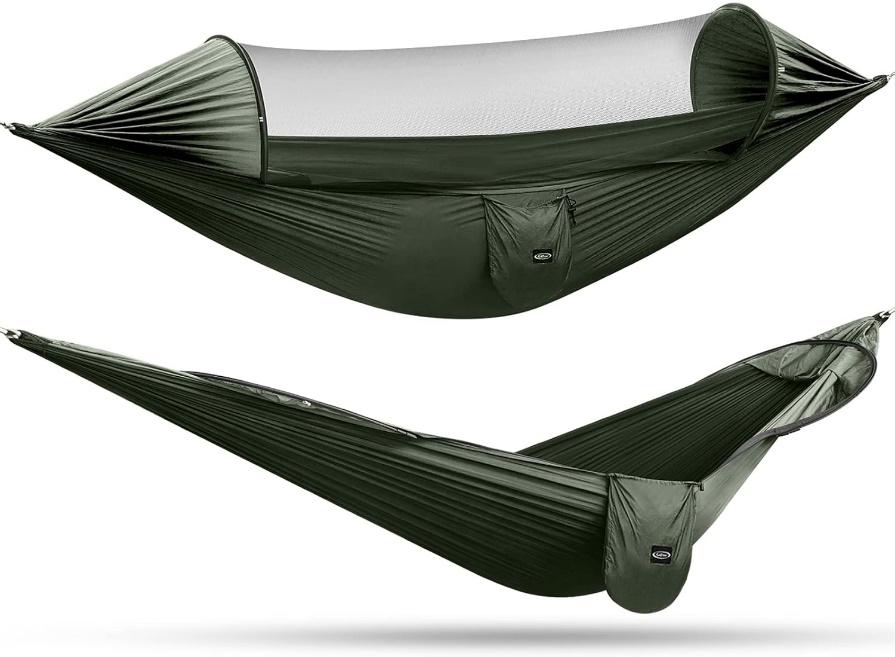  Large Camping Hammock with Mosquito Net 2 Person Pop-up Parachute Lightweight Hanging Hammocks Tree Straps Swing Hammock Bed for Outdoor Backpacking Backyard Hiking