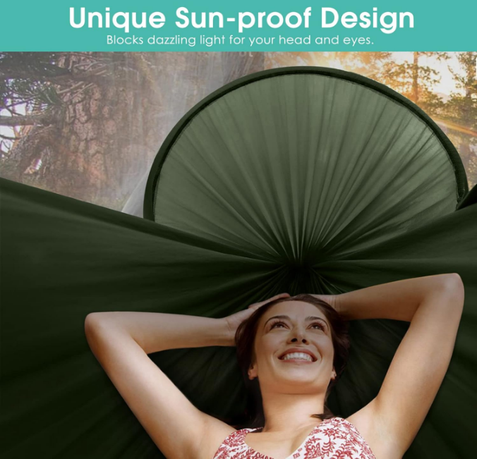  Large Camping Hammock with Mosquito Net 2 Person Pop-up Parachute Lightweight Hanging Hammocks Tree Straps Swing Hammock Bed for Outdoor Backpacking Backyard Hiking