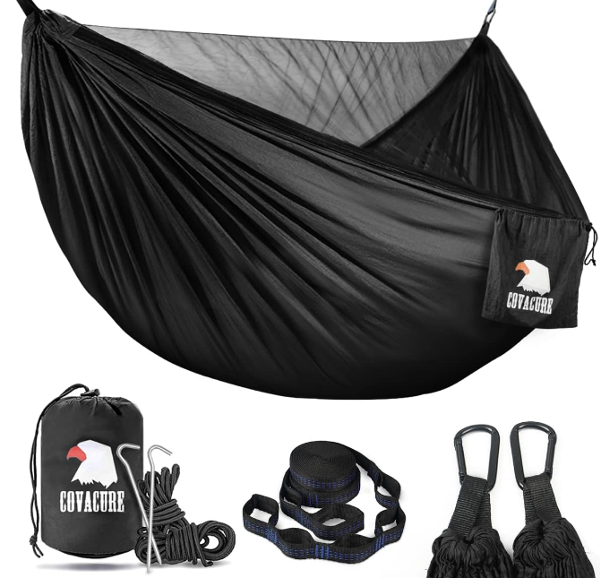 Camping Hammock - Lightweight Double Hammock, Hold Up to 772lbs, Portable Hammocks for Indoor, Outdoor, Hiking, Camping, Backpacking, Travel, Backyard, Beach(Black)