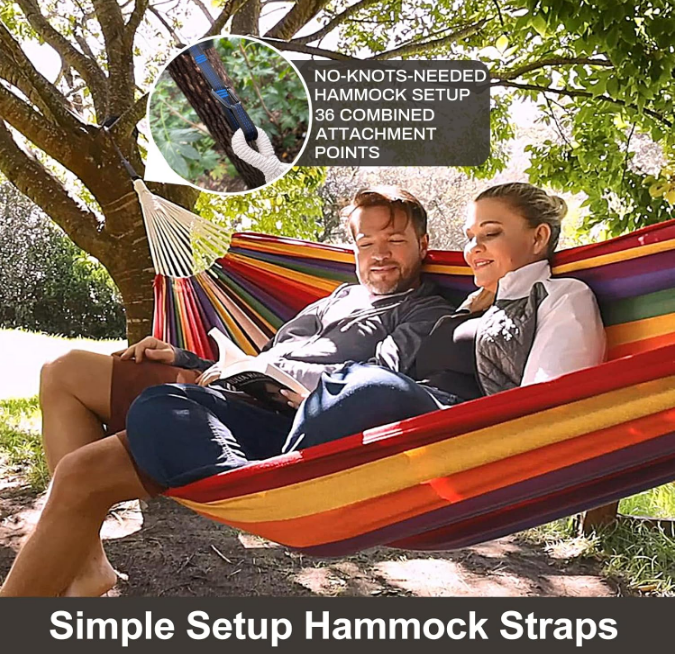 Brazilian Double Hammock with Tree Straps,Extra Large 240x160cm,2 Persons Hammock for Backyard Patio Outdoor and Indoor,450lbs Weight Capacity,Soft Woven Cotton Fabric