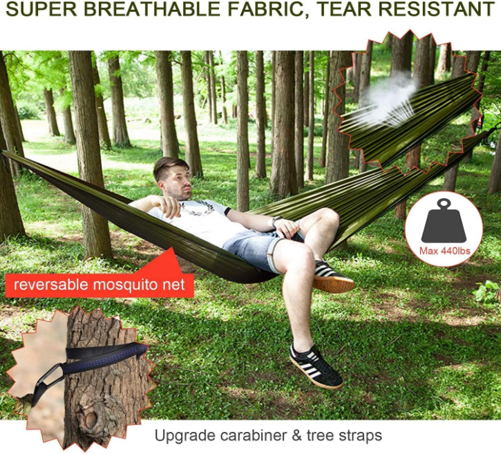 Camping Hammock with Rain Fly Tarp and Mosquito Net Portable Single Double Hammock Tent with Tree Strap Backpacking Hammock with Rain Cover for Hiking Travel Yard Activities Green