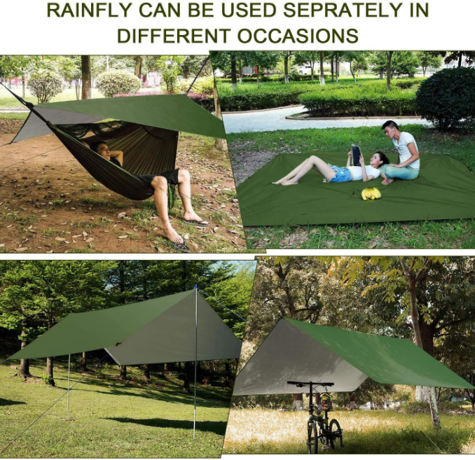 Camping Hammock with Rain Fly Tarp and Mosquito Net Portable Single Double Hammock Tent with Tree Strap Backpacking Hammock with Rain Cover for Hiking Travel Yard Activities Green