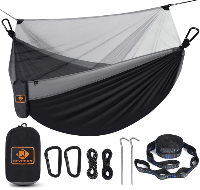 Camping Hammock with Net,Travel Portable Lightweight Hammocks with Tree Straps and Solid D-Shape Carabiners,Parachute Nylon Hammock for Outsides Backpacking Beach Backyard Patio Hiking