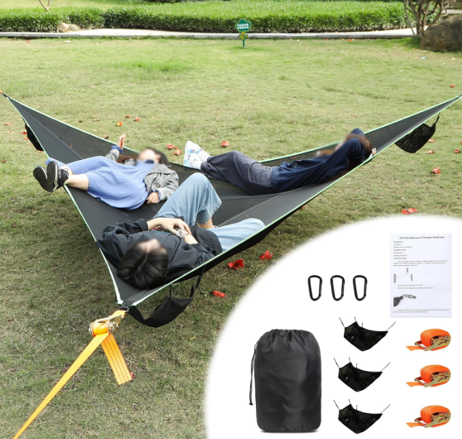 Camping Hammock, 13 Ft Triangle Hammock for Outside with 3 Ratchet Tie Down Straps and Storage Bag, Portable Hammock Max 800 Lbs for 2-6 Adult or Kid for Outdoor Travel (157''/400cm)