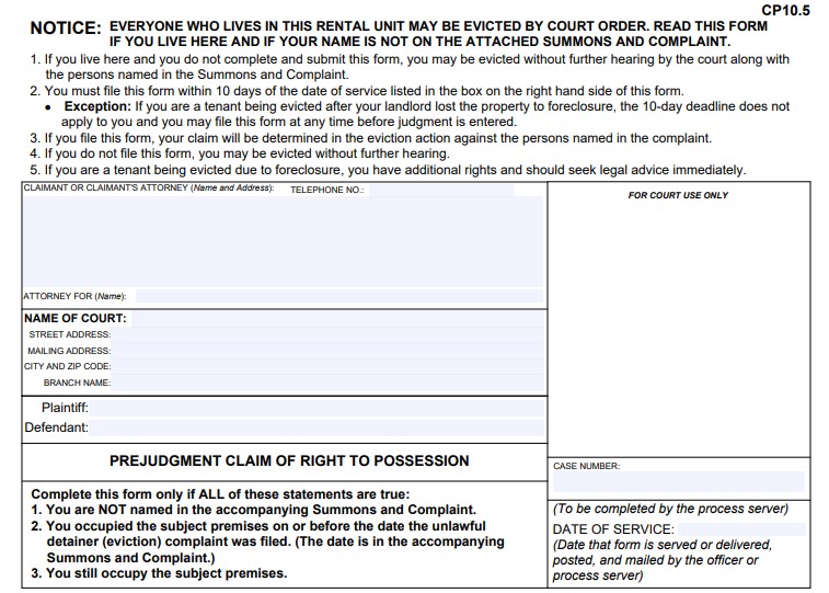 Unlawful Detainer - Prejudgment Claim of Right to Possession