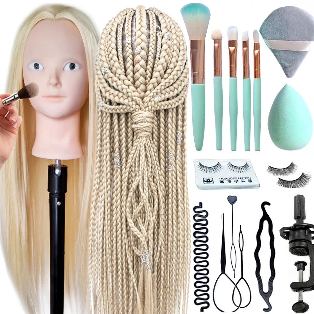 Make Up Doll Head With long Hair with Training Kit MBH5