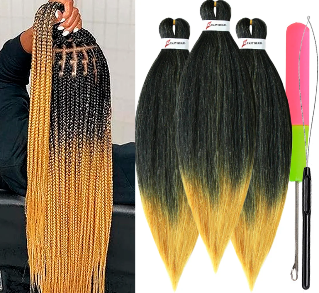 Pre Stretched Braiding Hair, 3 pcs, T1B 144#