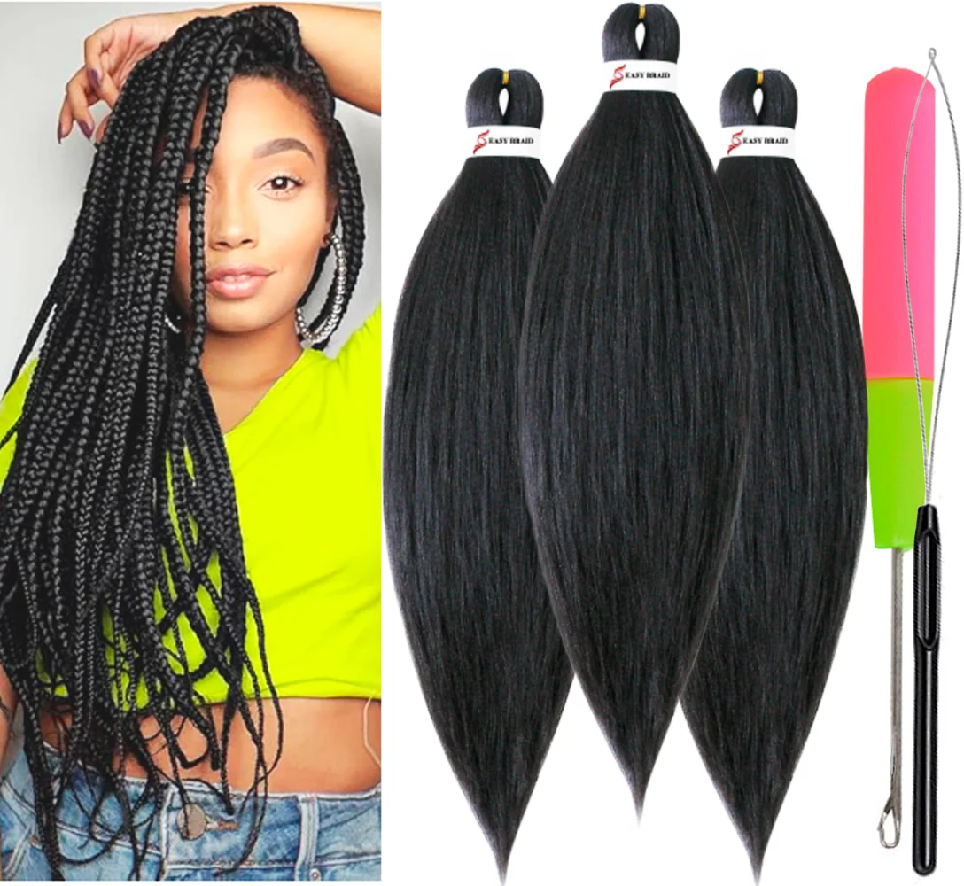 Pre Stretched Braiding Hair, 3 pcs, 1B#