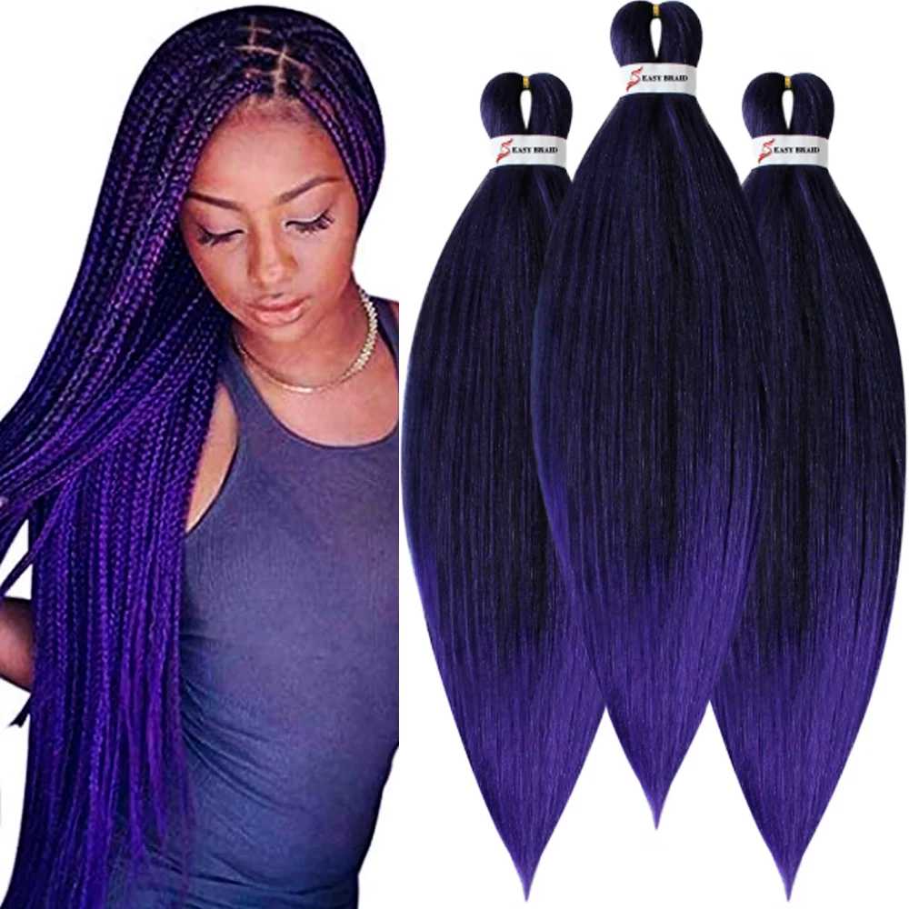 Pre Stretched Braiding Hair, 3 pcs, T1B Purple#