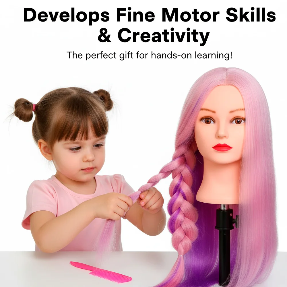 Hair Mannequin Synthetic Hair Training Kit for Hairstyles and Manicure DHM1