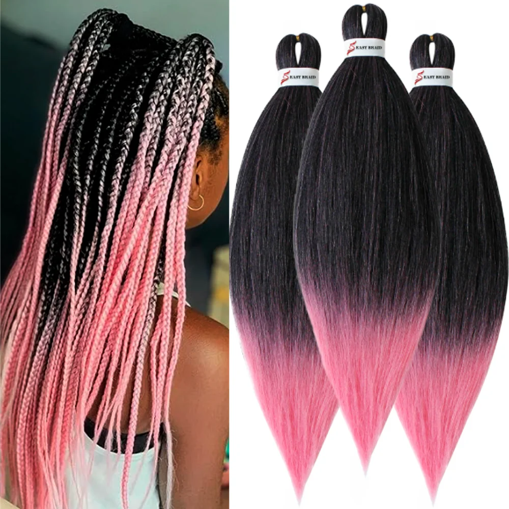 Pre Stretched Braiding Hair, 3 pcs, T1B Pink#