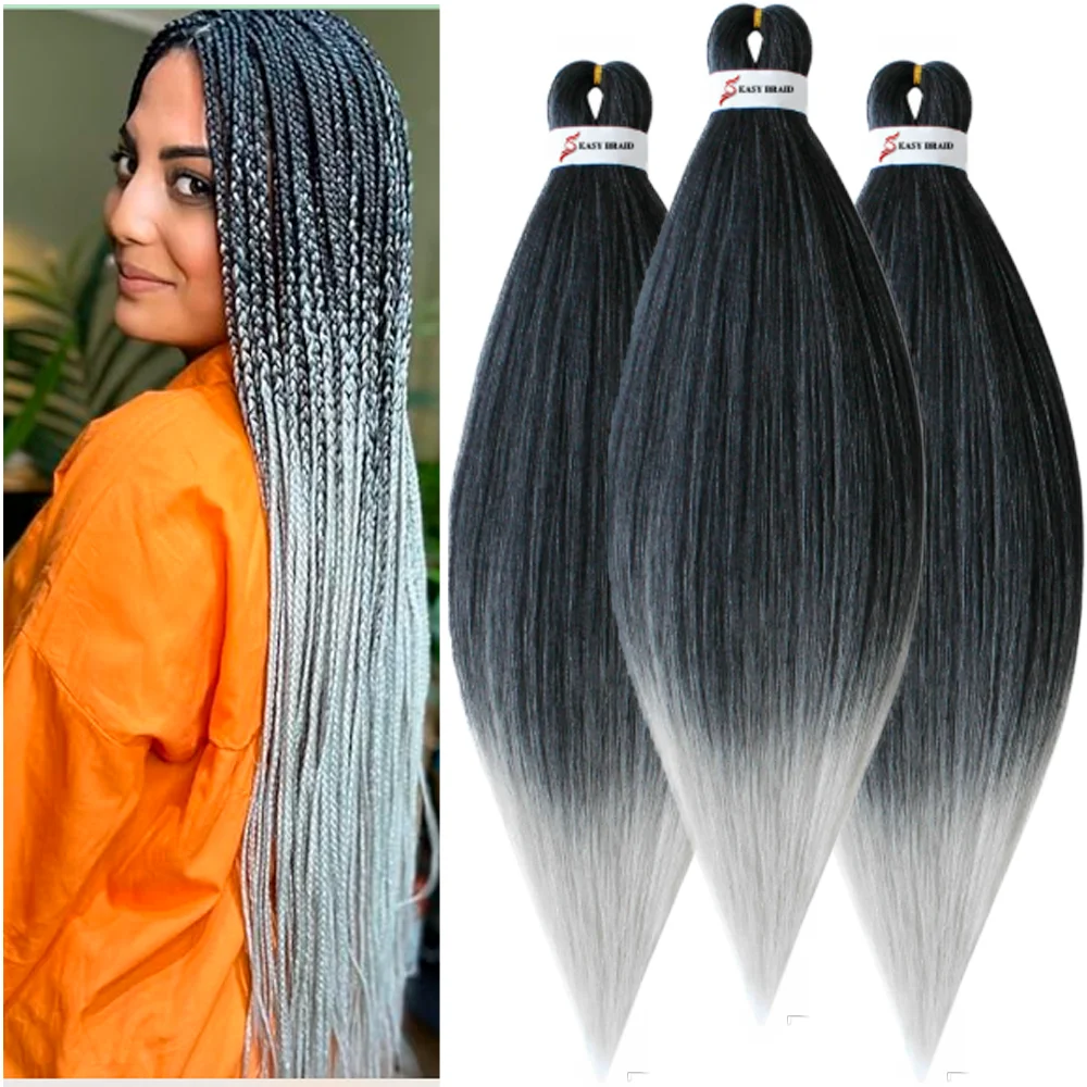 Pre Stretched Braiding Hair, 3 pcs, T1B Silver#