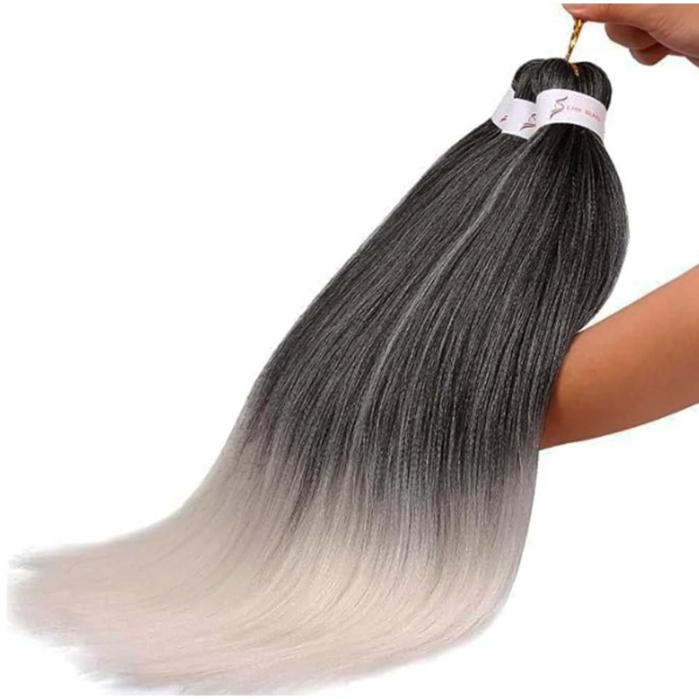 Pre Stretched Braiding Hair, 3 pcs, T1B Silver#