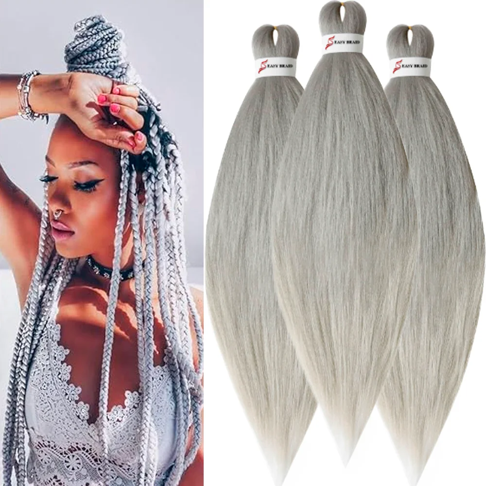 Pre Stretched Braiding Hair, 3 pcs, Silver#