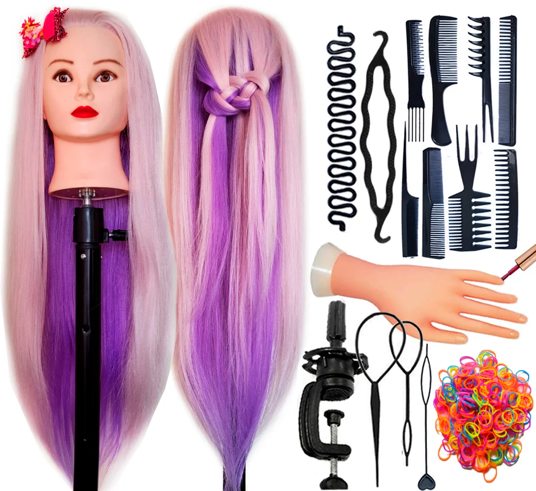 Hair Mannequin Synthetic Hair Training Kit for Hairstyles and Manicure DHM1