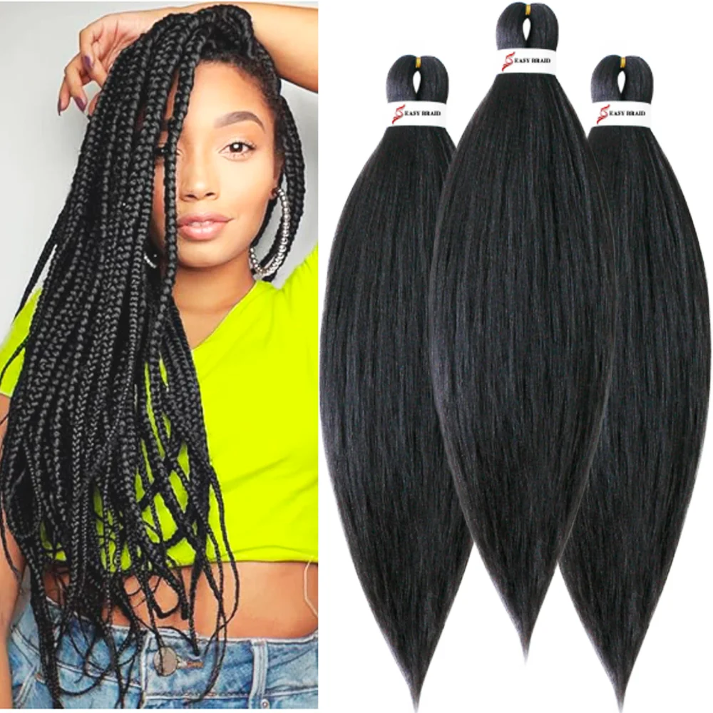Pre Stretched Braiding Hair, 3 pcs, 1B#