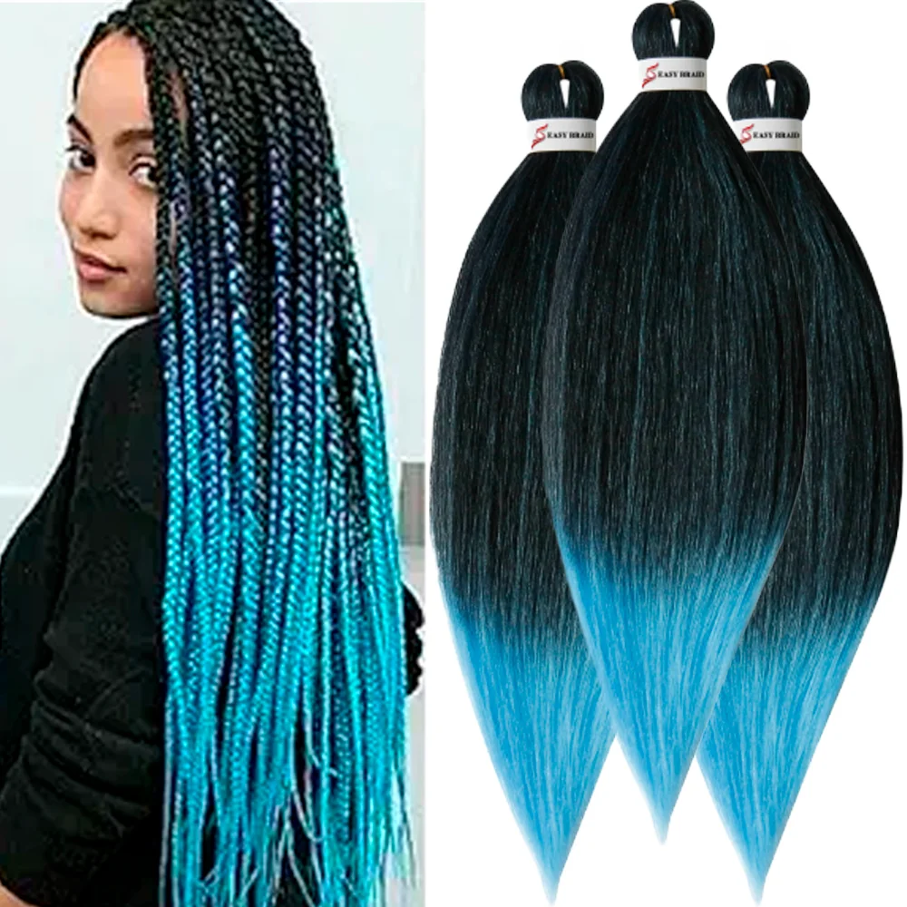 Pre Stretched Braiding Hair, 3 pcs, T1B Light Blue#